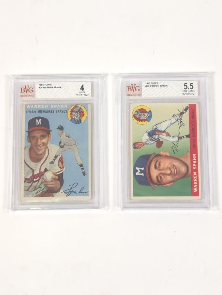 1954 Topps BVG 4 & 1955 Topps Warren Spahn BVG 5.5 (1 of 4)