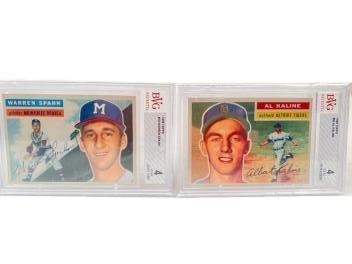 1956 Topps Al Kaline Baseball Card #20 & Warren Spahn #10 BVG 4 (1 of 3)