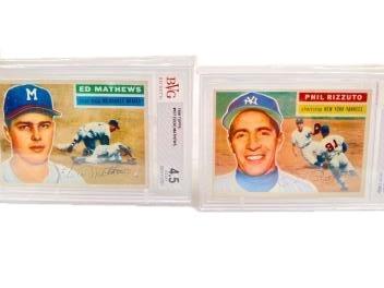 1956 Topps Eddie Mathews #107, BVG 4.5, Phil Rizzuto #113 BVG 3 (1 of 3)