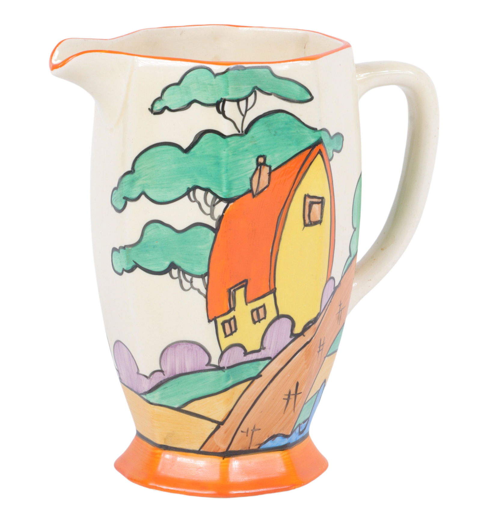 Clarice Cliff Bizarre Ware "Fantasque" orange roof cottage Athens hand painted milk / juice pitcher (1 of 7)