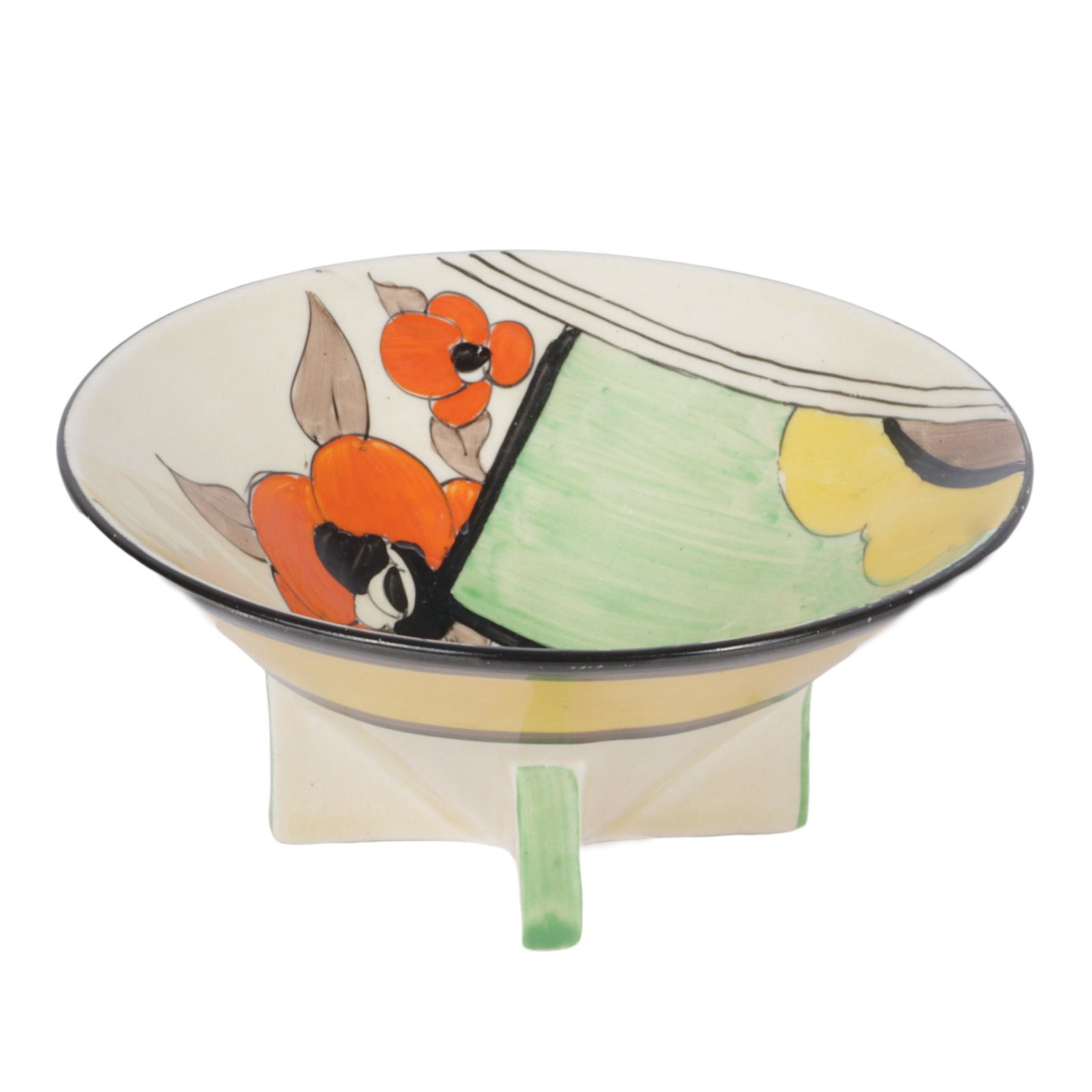 Clarice Cliff Bizarre ware hand painted conical bowl with floral motif 2"H x 4 1/2"Diam. (1 of 5)