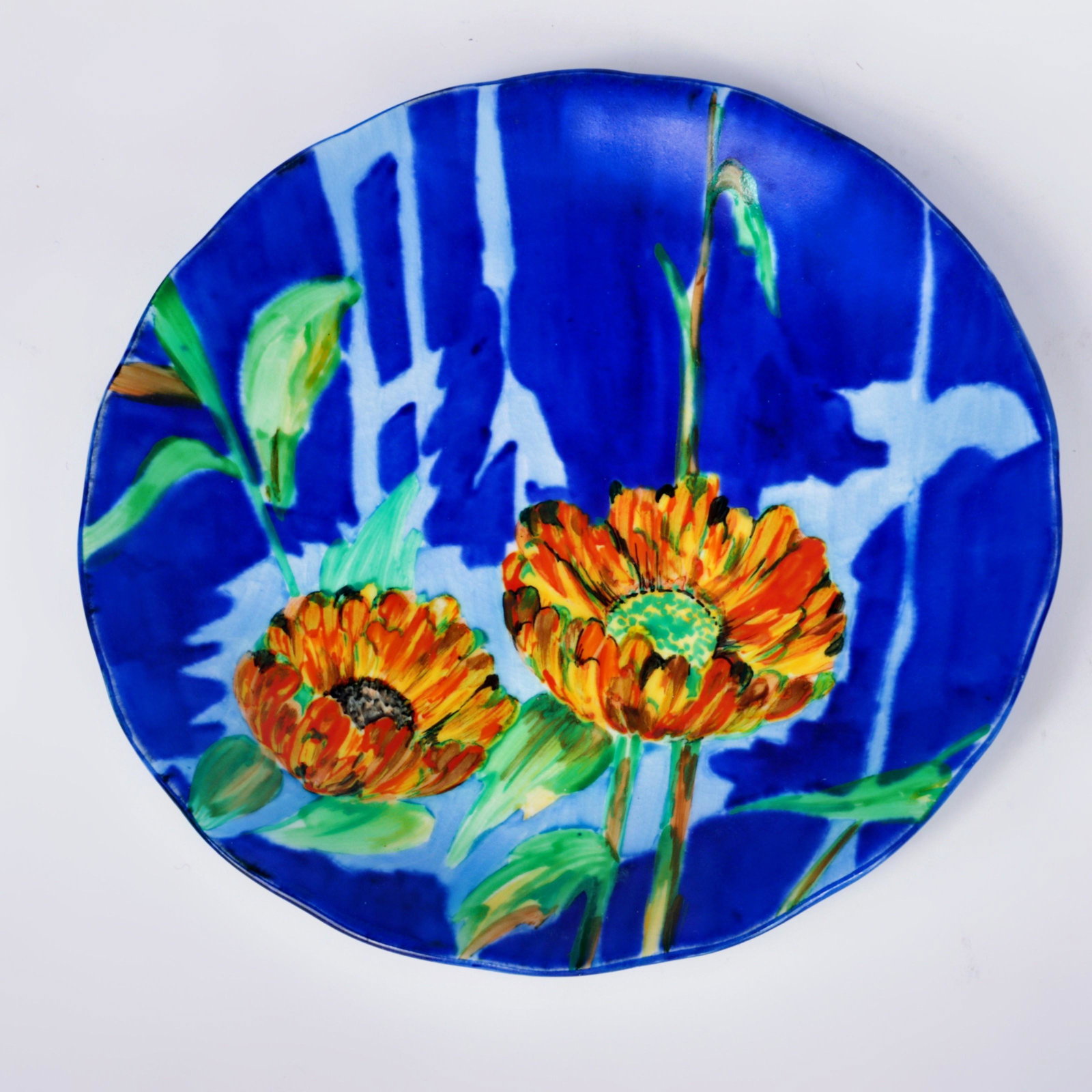 Clarice Cliff Bizarre Ware, "Marigold" 1931 hand painted plate 8" Diameter (1 of 6)