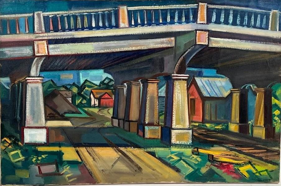 Joseph L. Van Sickle, Indiana, Tennessee (1915 - 1985), bridge and underpass, oil on canvas, 24"H x (1 of 7)