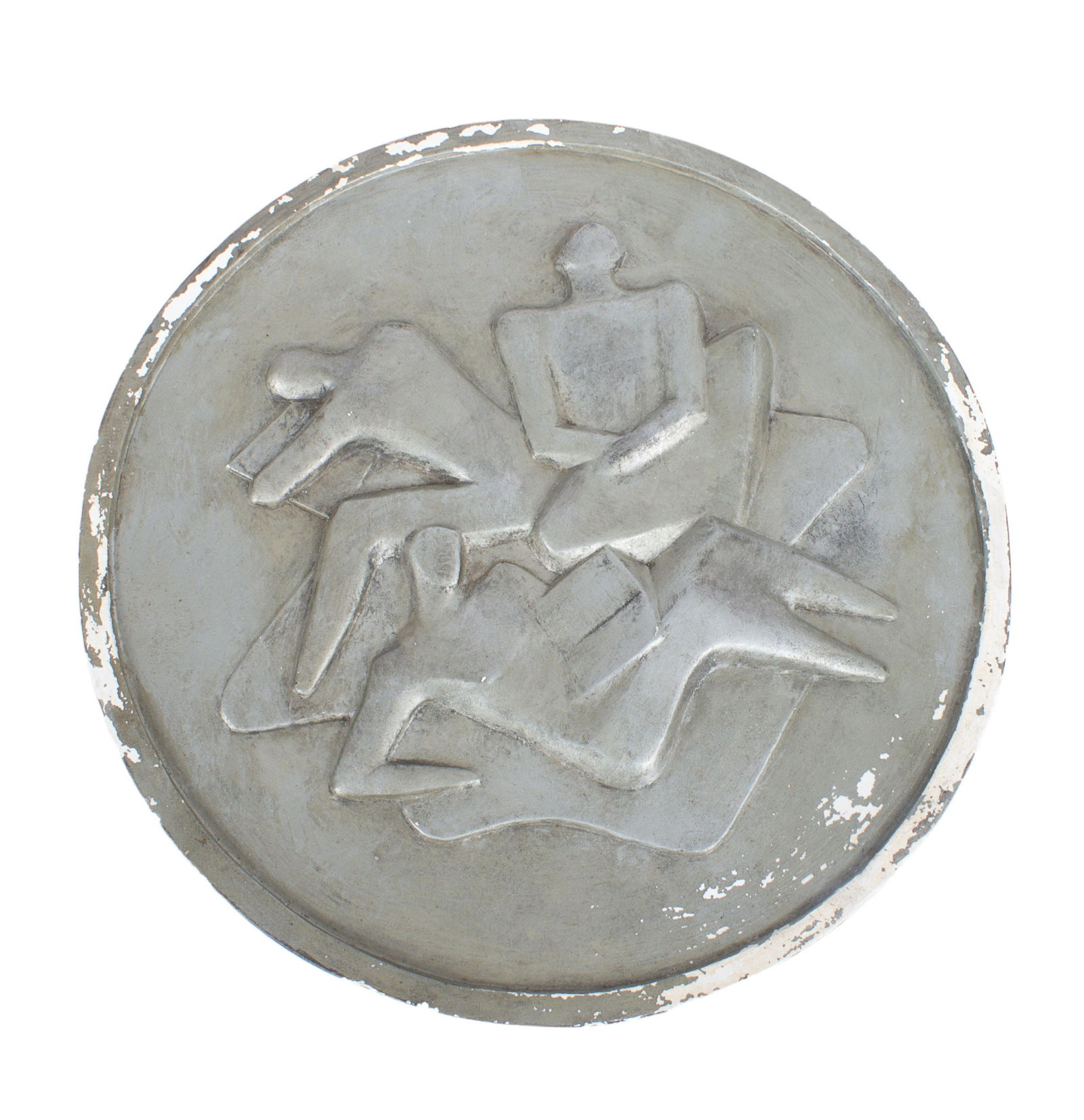 Helen Beling, American (1914 - 2001), modernist figures, plaster sculpture, 7 7/8"H x 11 3/4"Diam.: Helen Beling American (1914 - 2001) modernist figures plaster sculpture Signed lower right. Several chips to paint. Biography from the Archives of askART: The following text is The New York Times obit