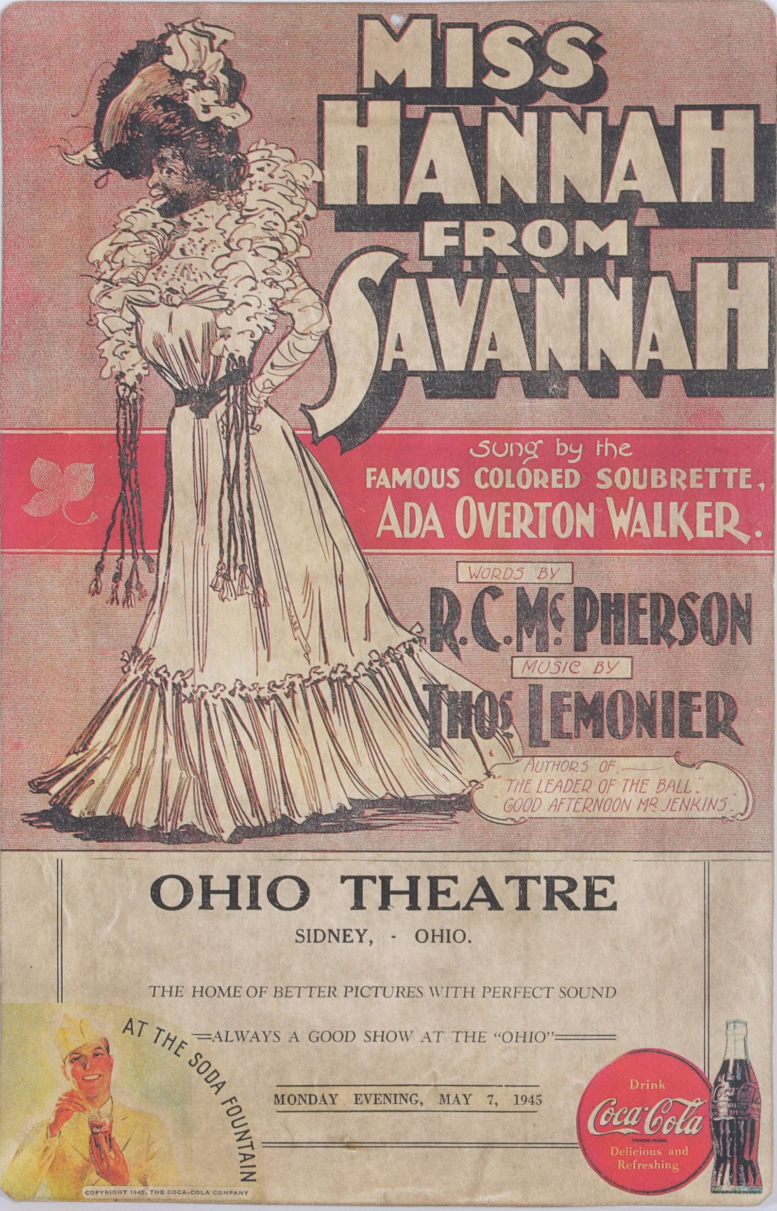 Ada Overton Walker African American Vaudeville star Musical Theatre Broadside Sign 13"H x 8 1/4" W (1 of 6)