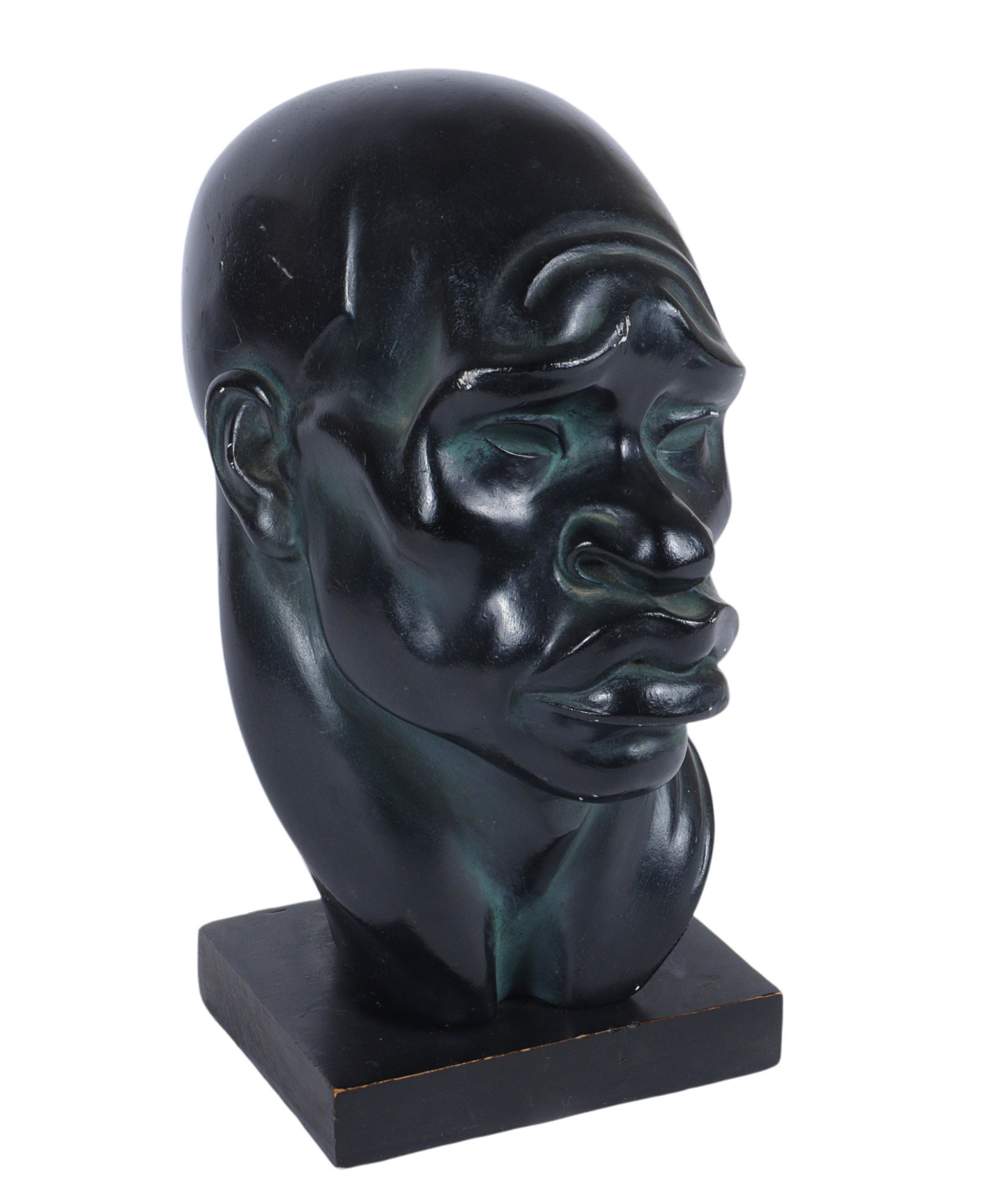Fred Press Art Deco plaster African American bust head sculpture with wooden base 9 1/4"H x 4 1/2"W (1 of 9)