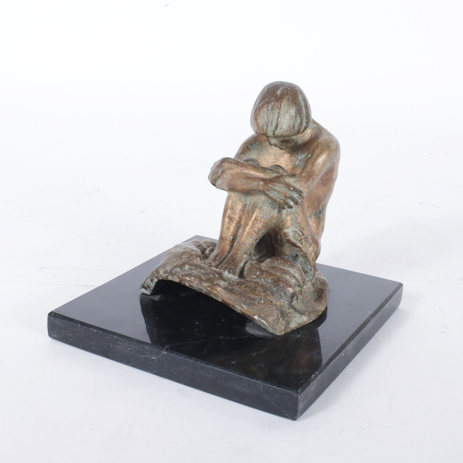 Anna Coleman Watts Ladd, American (1878-1939), Seated nude figure with serpent, bronze, 6 1/2"H x: Anna Coleman Watts Ladd American (1878-1939) Seated nude figure with serpent bronze signed at base. Froundry mark: Ideal Casting Co. to edge of base. Biography from the Archives of askART: Born in Bry