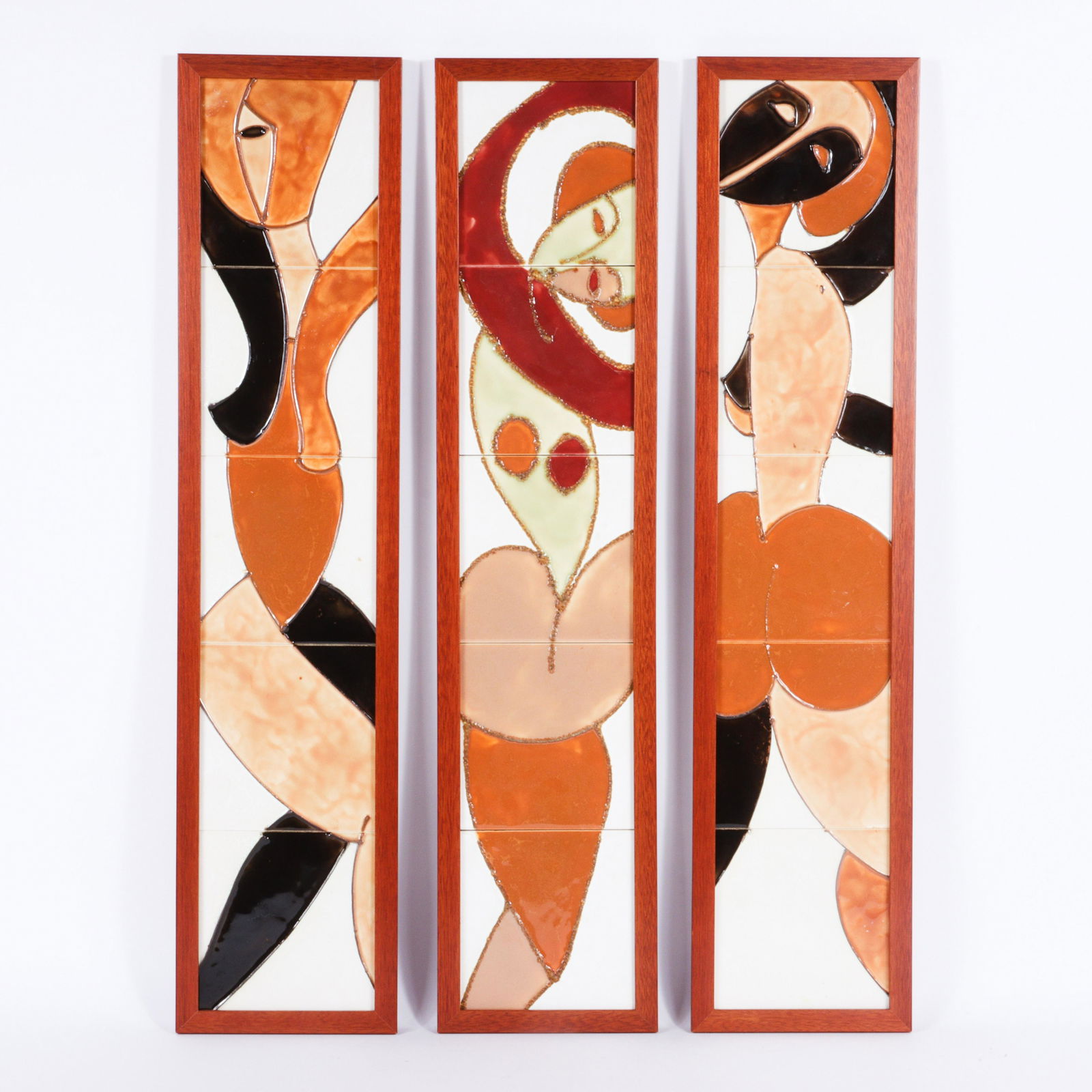 Harris Strong, set of 3 Mid Century Modern MCM framed hand painted vertical tile triptych display, (1 of 9)
