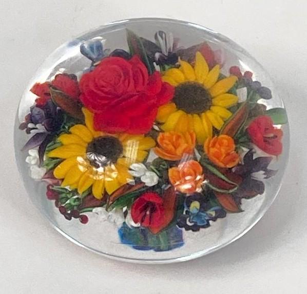 Rick Ayotte (American) Art glass blown lampwork flower bouquet paperweight, Ed/25, 2002 2 1/4"H x 3 (1 of 6)