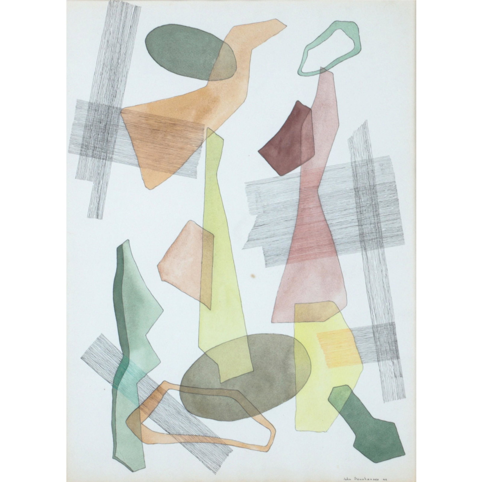 John Sennhauser, Swiss American (1907-1978), Biomorphic Forms, 1942, watercolor and ink on paper, 18: John Sennhauser Swiss American (1907-1978) Biomorphic Forms, 1942 watercolor and ink on paper signed lower right. Provenance: From a private collector, Indianapolis. From the Archives of AskArt: An ab