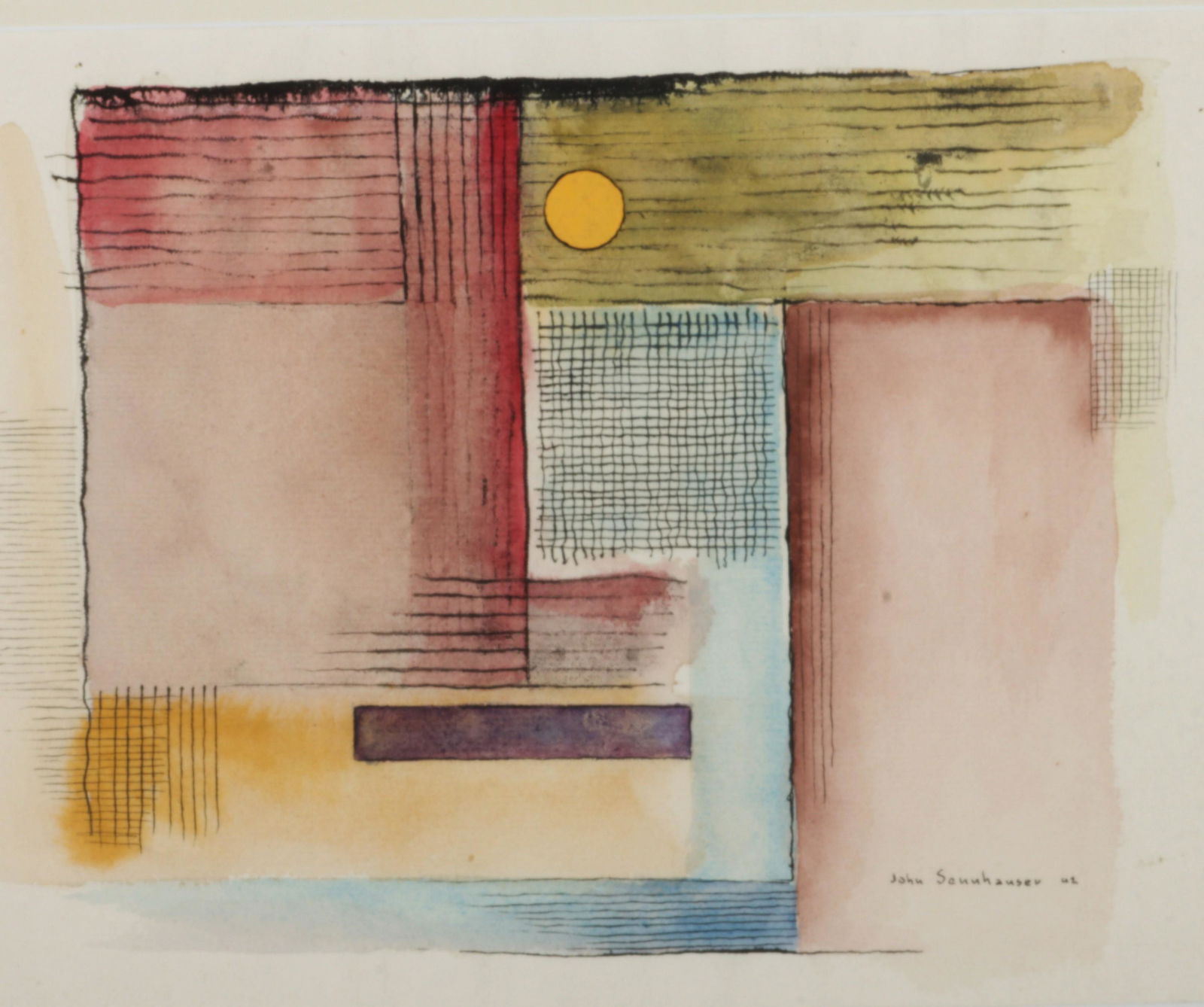 John Sennhauser, Swiss American (1907-1978), Untitled, 1942, watercolor and ink on paper: John Sennhauser Swiss American (1907-1978) Untitled, 1942 watercolor and ink on paper signed and dated lower right. Biography from the Archives of askART: An abstract painter whose early career was re