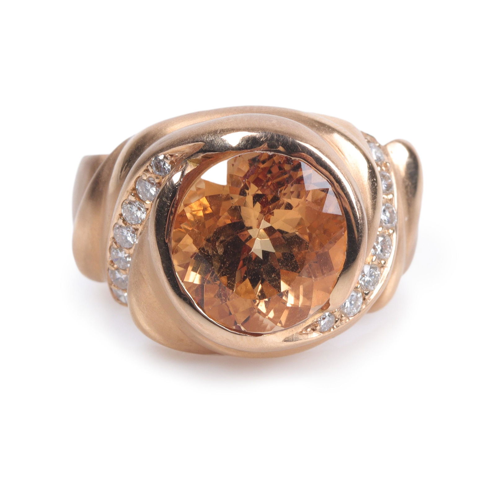 Custom designer chunky 18K yellow gold citrine and diamond statement ring with matte and polished (1 of 7)