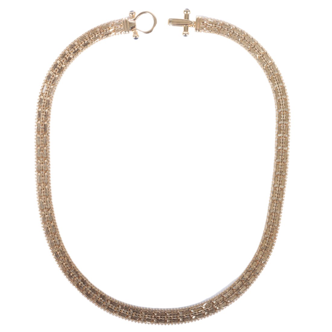 Unusual 14K Mexico yellow gold fancy flat hinge link collar necklace with onyx cabochon accented (1 of 5)