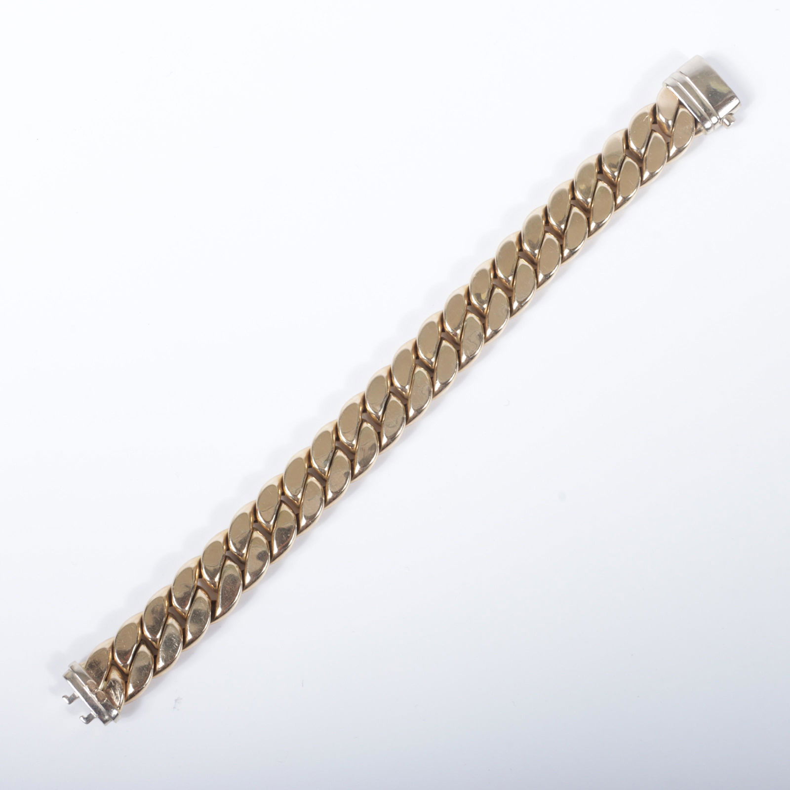 Milros Italy 14K yellow gold chunky hollow flat link bracelet, 23.15dwt. 14mm wide. 8" long. (1 of 4)