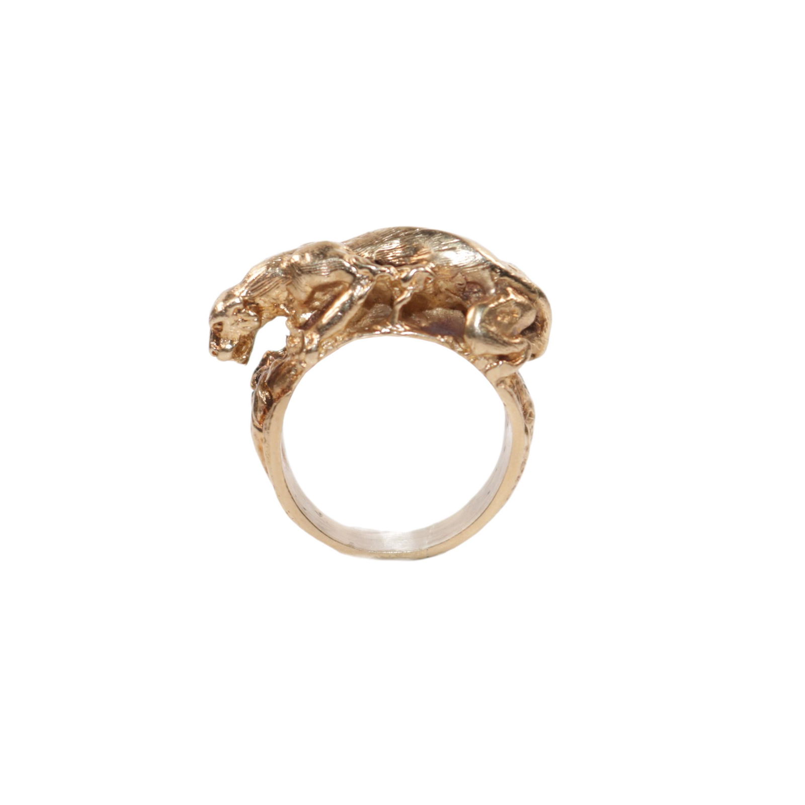 Estate 14K yellow gold heavy figural jaguar wild cat sculptural figural ring, 9.20dwt. Size 7 (1 of 8)