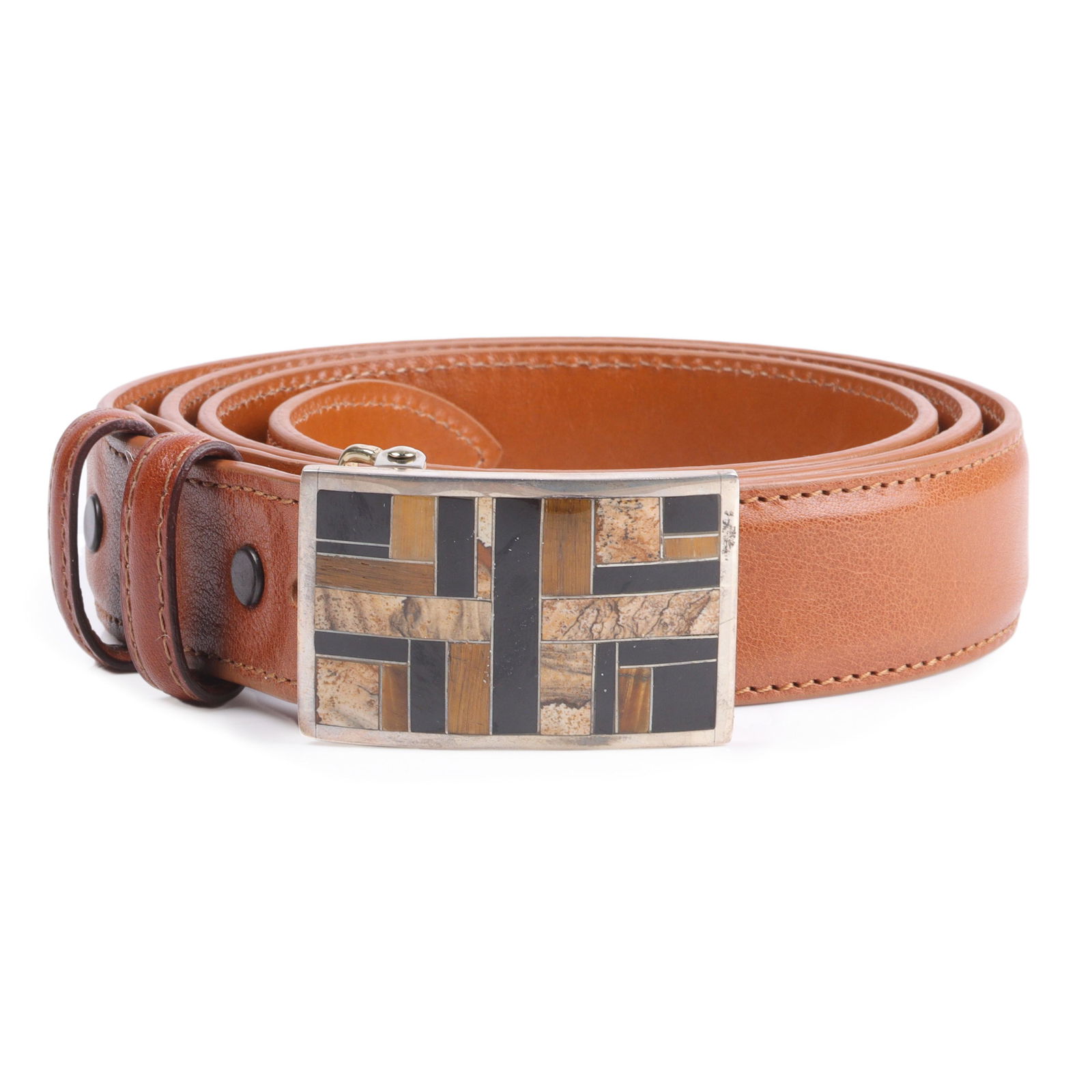 Charles Willie Navajo Native American sterling silver belt buckle channel inlaid "Native Earth", (1 of 7)