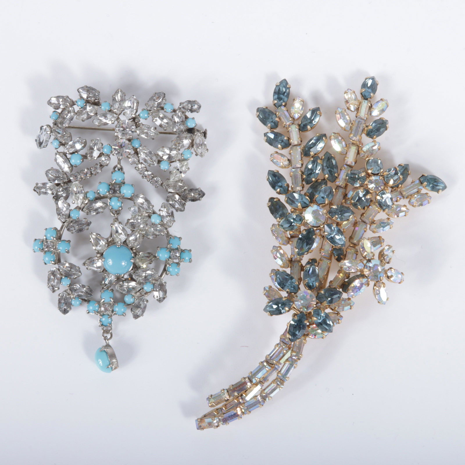 Two LARGE vintage 1950s jeweled rhinestone and crystal pin brooches: French brooch with faux (1 of 5)