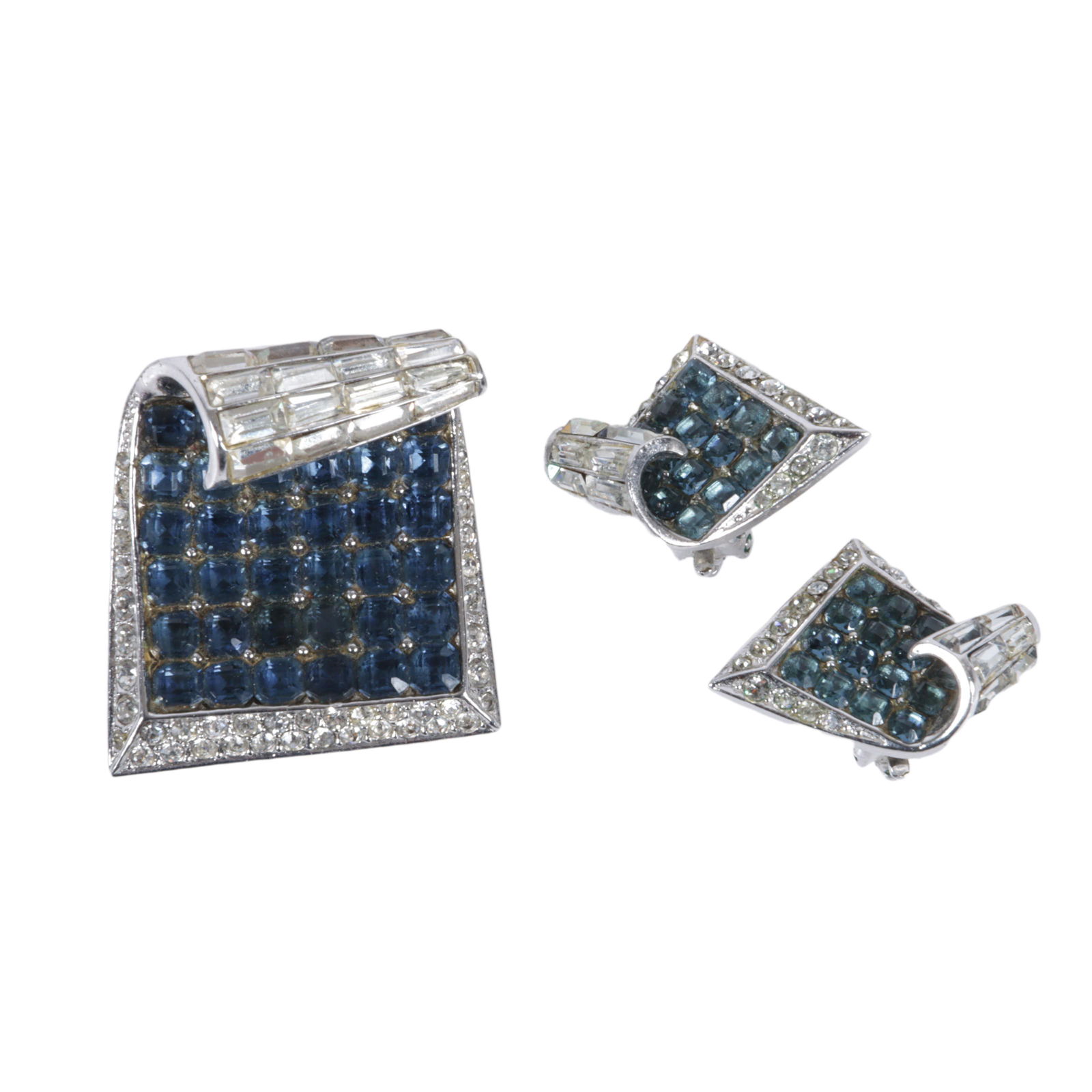 Marcel MB Boucher sterling silver Retro diamante and blue invisibly set crystal and diamante (1 of 7)