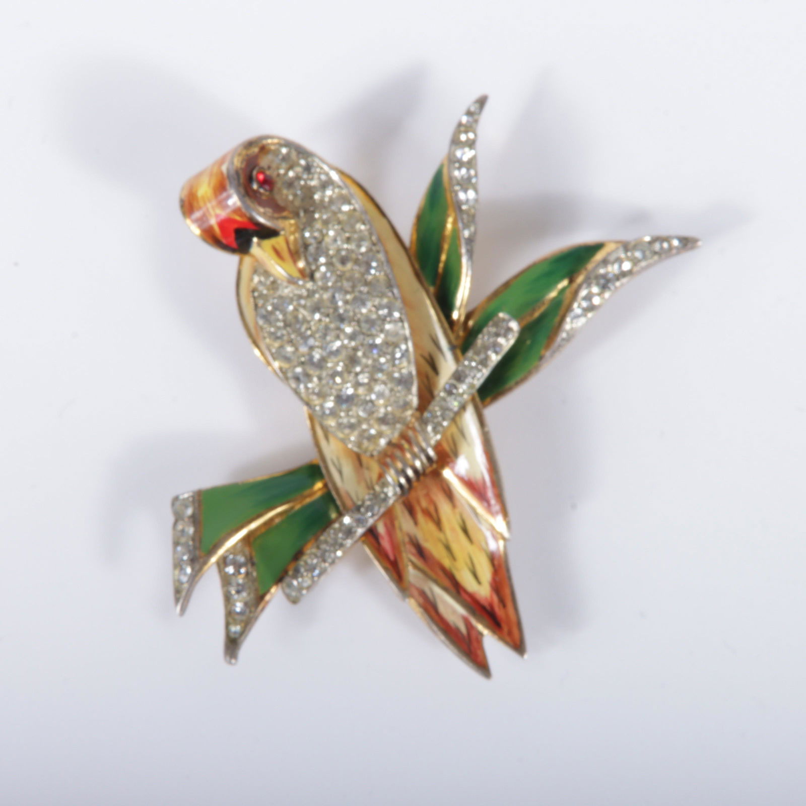 Coro Craft / Corocraft sterling vermeil parrot figural bird fur clip with enamel and pave (1 of 5)