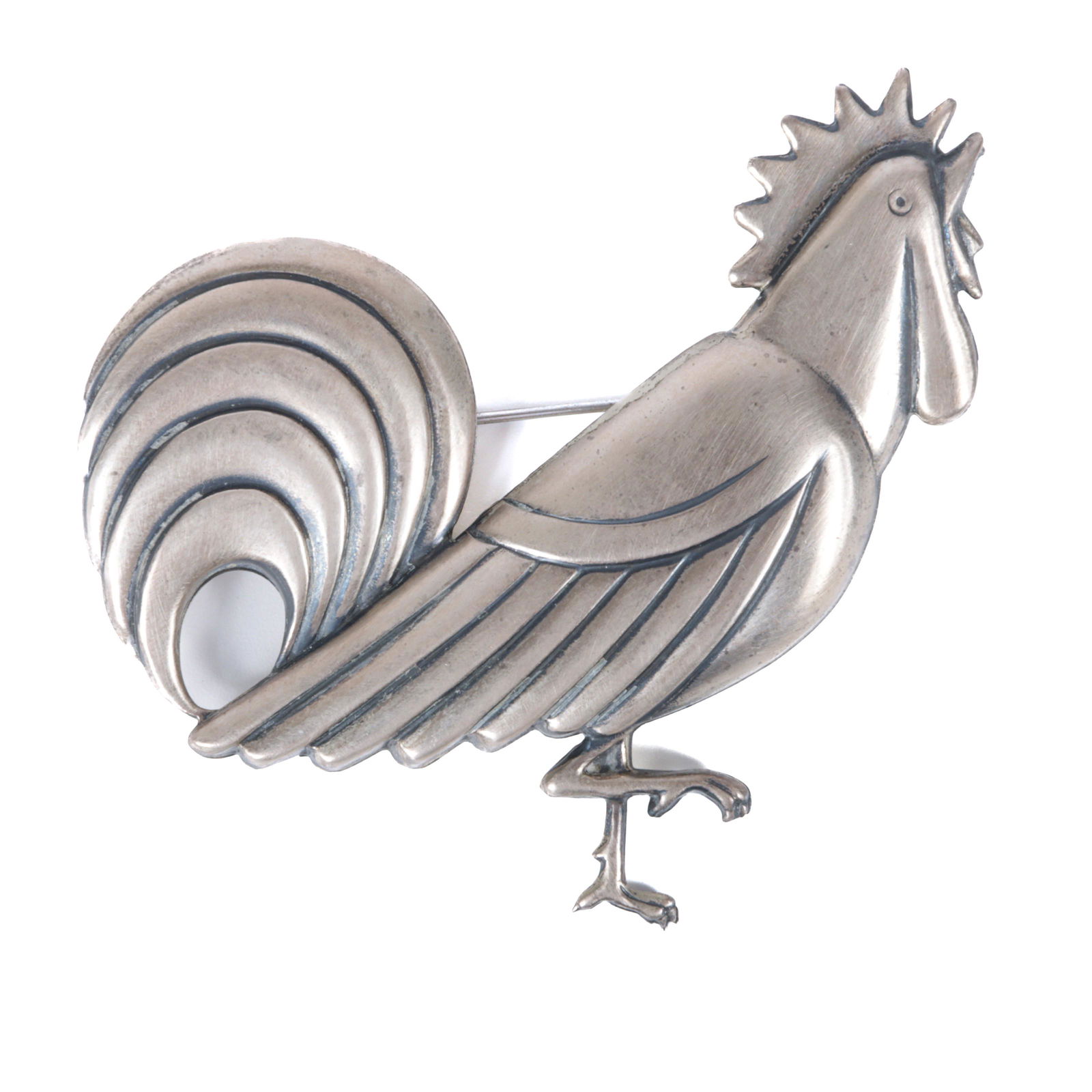 LARGE Corocraft / Coro Craft Katz sterling silver rooster figural pin brooch, 1940s. 3 1/4"H x 3 (1 of 4)