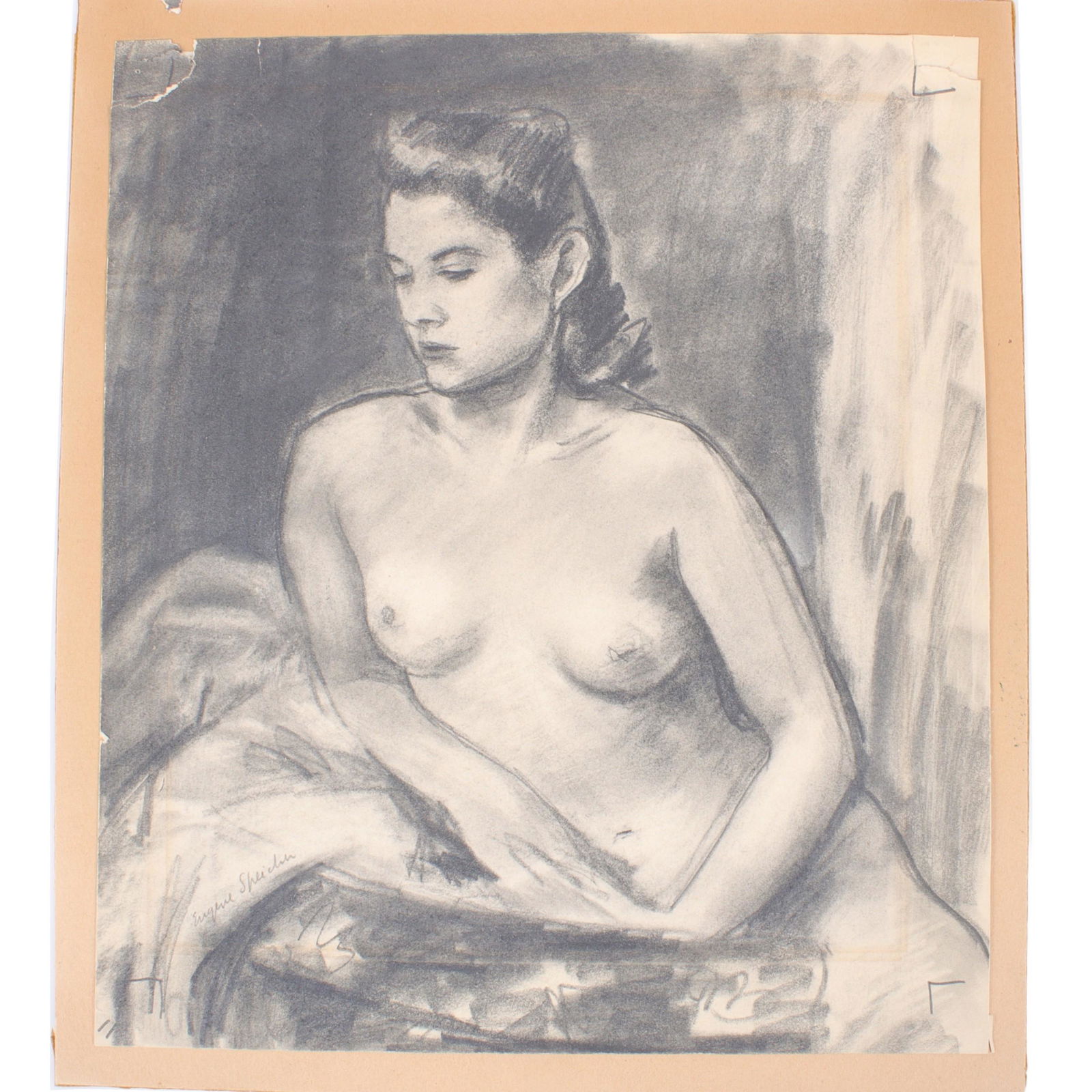 Eugene Edward Speicher, New York (1883-1962), Seated Nude Woman, charcoal on paper, 12 1/4"H x 10: Eugene Edward Speicher New York (1883-1962) Seated Nude Woman charcoal on paper signed lower right. Biography from the Archives of askART: Eugene Speicher is considered one of the foremost realists of