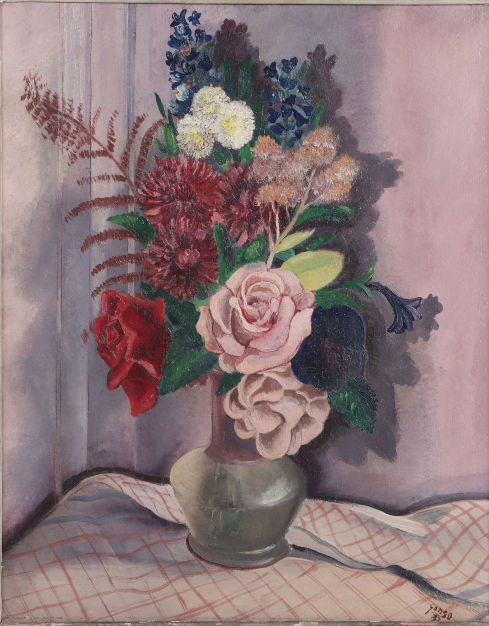 Emil Ganso, Germany, New York (1895-1941), Vase of Flowers, 1937, oil on board, 16 3/4"H x 13 3/8"W: Emil Ganso Germany, New York (1895-1941) Vase of Flowers, 1937 oil on board Signed and dated lower right. Exhibited: East River Gallery, NY Biography from Butler Institute of American Art: Ganso was b