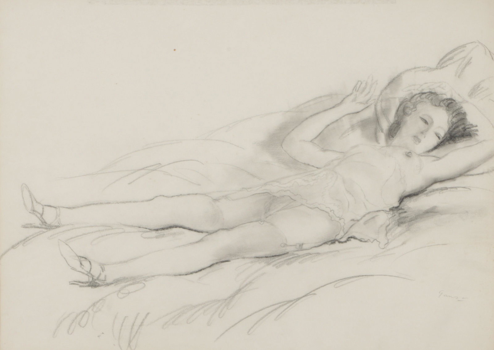 Emil Ganso, Germany, New York (1895-1941), reclining female nude, pencil/charcoal on paper, 16"H x: Emil Ganso Germany, New York (1895-1941) reclining female nude pencil/charcoal on paper Signed lower right. Biography from Butler Institute of American Art: Ganso was born in Germany in 1895. At age 1