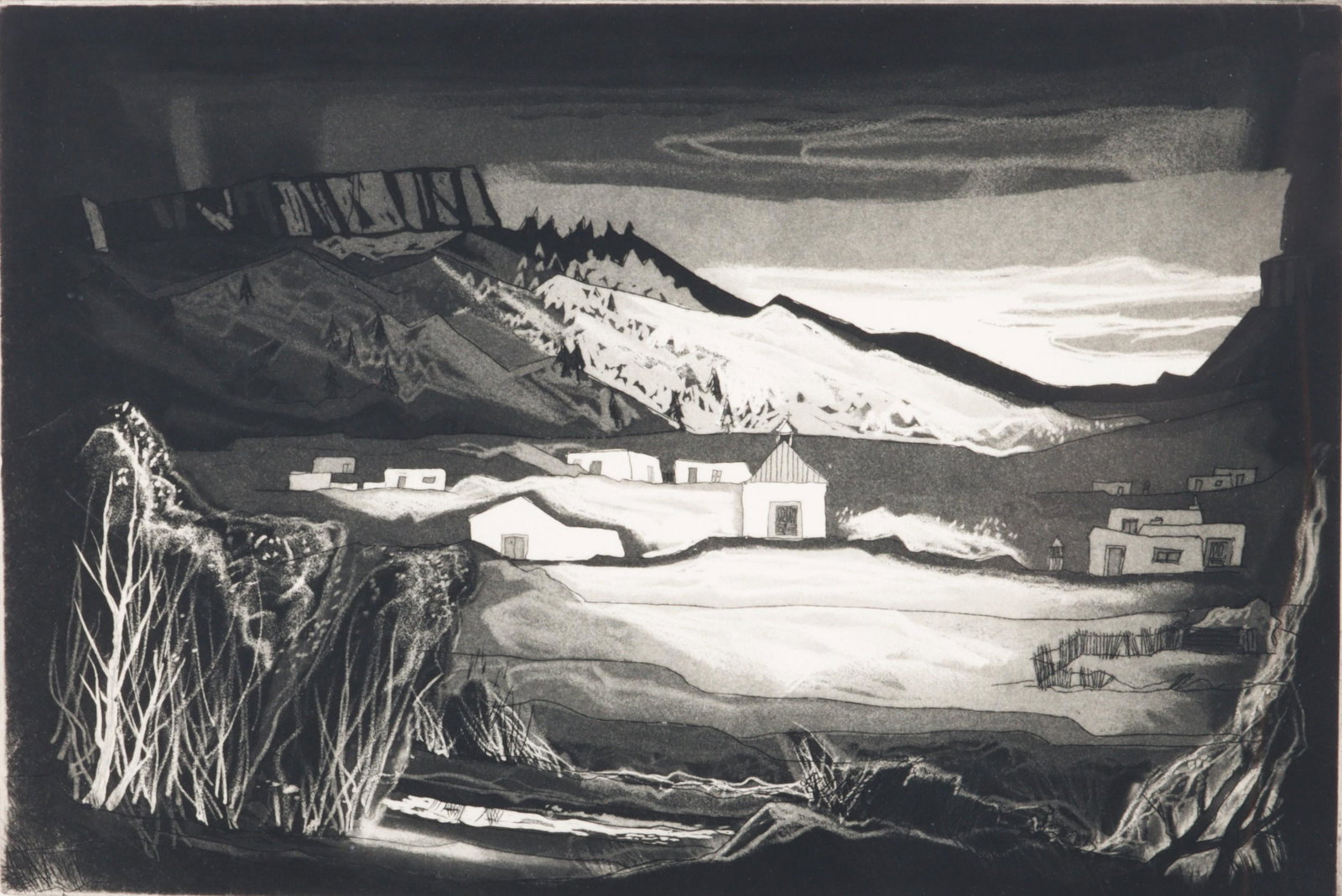 Doel Reed, Oklahoma, New Mexico, Indiana (1895-1985), ''La Placita'', 1971, aquatint, 11 3/4"H x 17 (1 of 7)