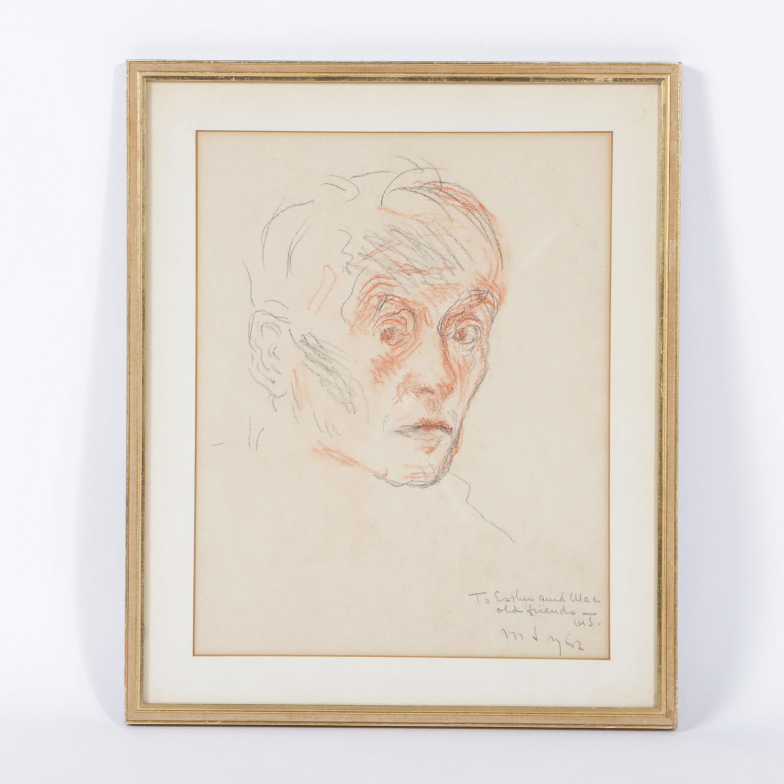 Moses Soyer, New York (1899-1974), self portrait, charcoal and crayon on paper, 12"H x 9 1/2"W: Moses Soyer New York (1899-1974) self portrait charcoal and crayon on paper signed and inscribed lower right. Biography from the Archives of askART: edicated to art expression with social-realist them