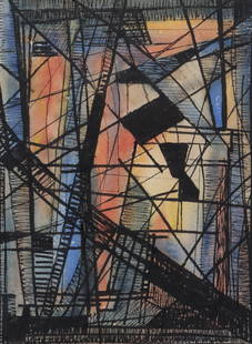 Robert Jay Wolff, Connecticut / Illinois (1905-1977), abstract, watercolor and ink on paper, 14â€H: Robert Jay Wolff Connecticut / Illinois (1905-1977) abstract watercolor and ink on paper Signed verso. Biography from the Archives of askART: Born in Chicago, Robert Jay Wolff became a painter of geom