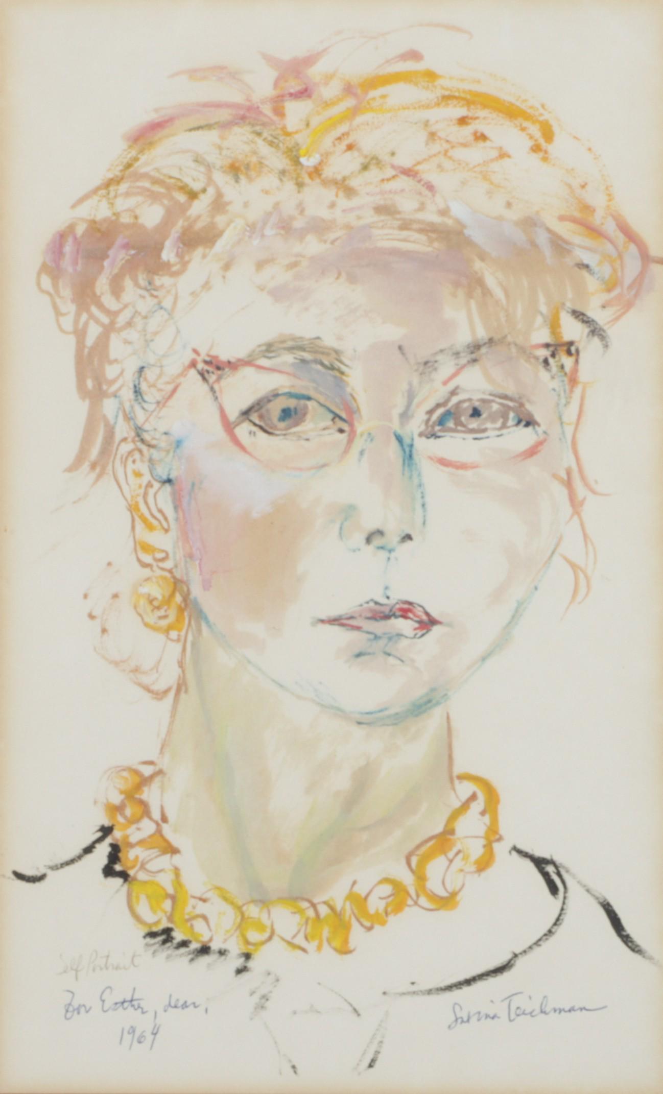 Sabina Teichman, New York (1905-1983), Self Portrait for Esther, 1964, watercolor on paper, 13"H x: Sabina Teichman New York (1905-1983) Self Portrait for Esther, 1964 watercolor on paper Titled and dated lower left, signed lower right. Biography from the Archives of askART: Sabina Teichman: (1905-1