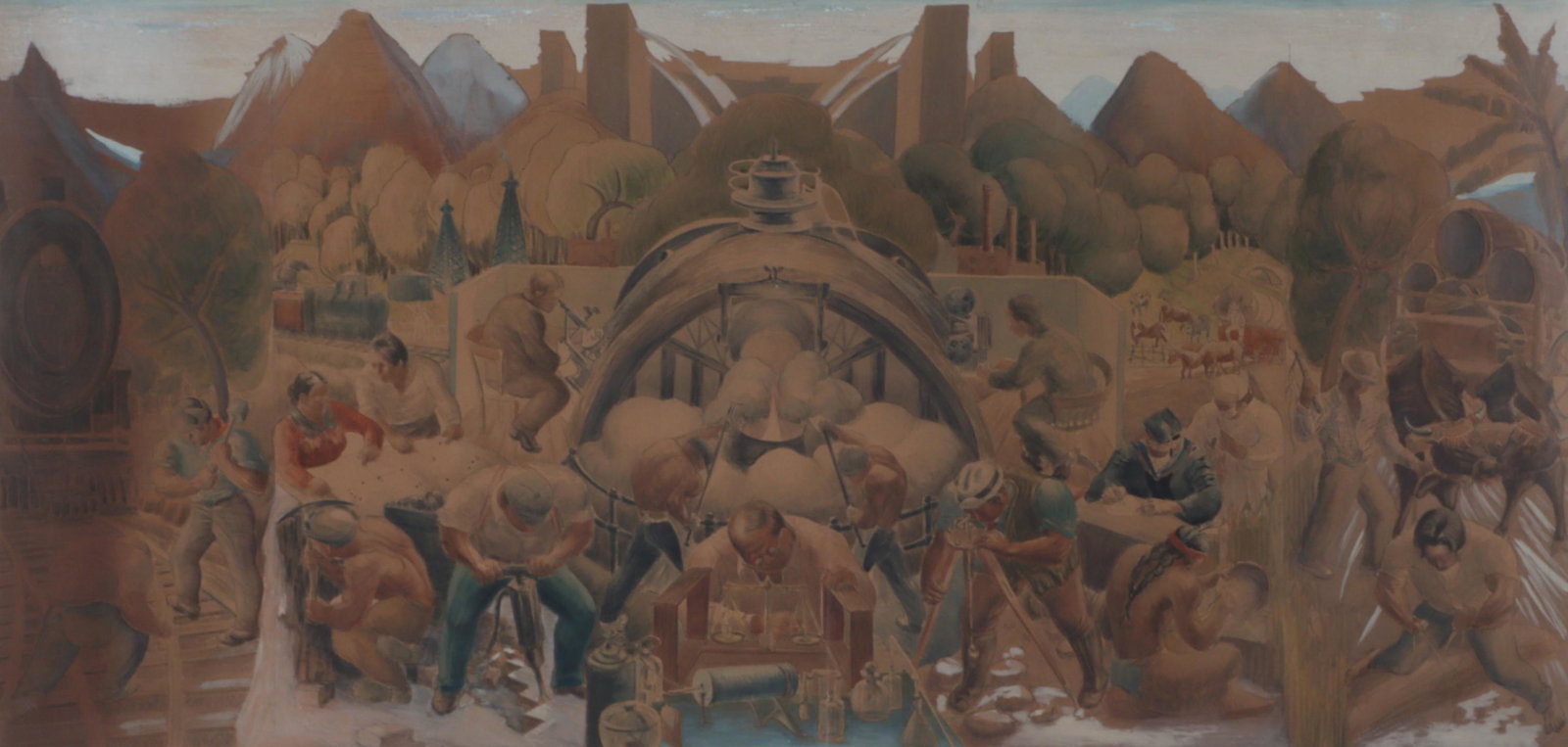 Vincent La Gambina, New York (1909-1994), Industry Mural Study, 1937, mixed media with watercolor on (1 of 7)