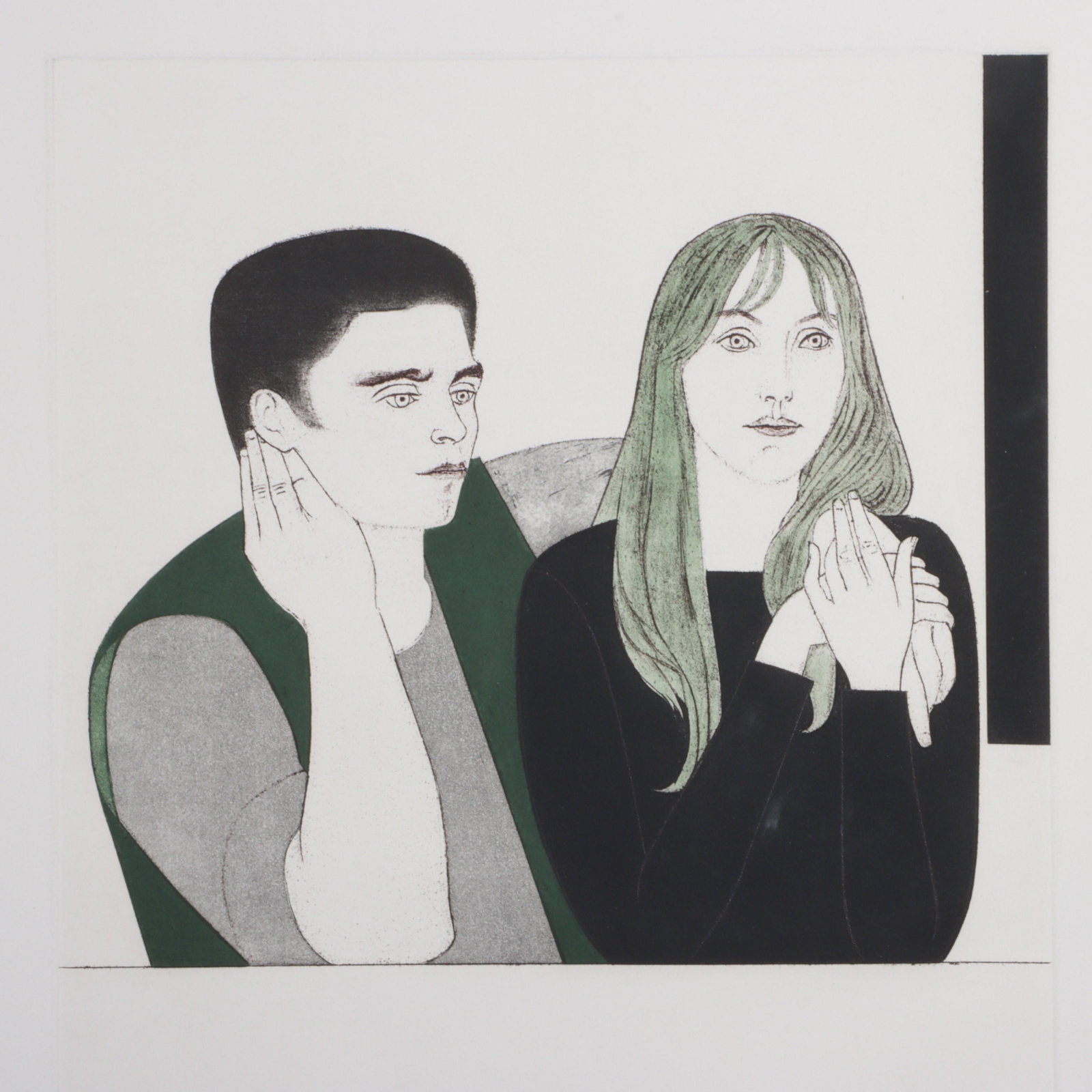 Will R. Barnet, American 1911-2012, The Young Couple, color etching, 30 1/2"H x 23 1/2"W (1 of 8)