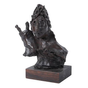 David Aaronson, Massachusetts, New York (1923-2015), Rabbi with Torah Judaica Figure, bronze, 9: David Aaronson Massachusetts, New York (1923-2015) Rabbi with Torah Judaica Figure bronze Signed. Biography from the Archives of askART: David Aronson, son of an immigrant Lithuanian rabbi, breaks the