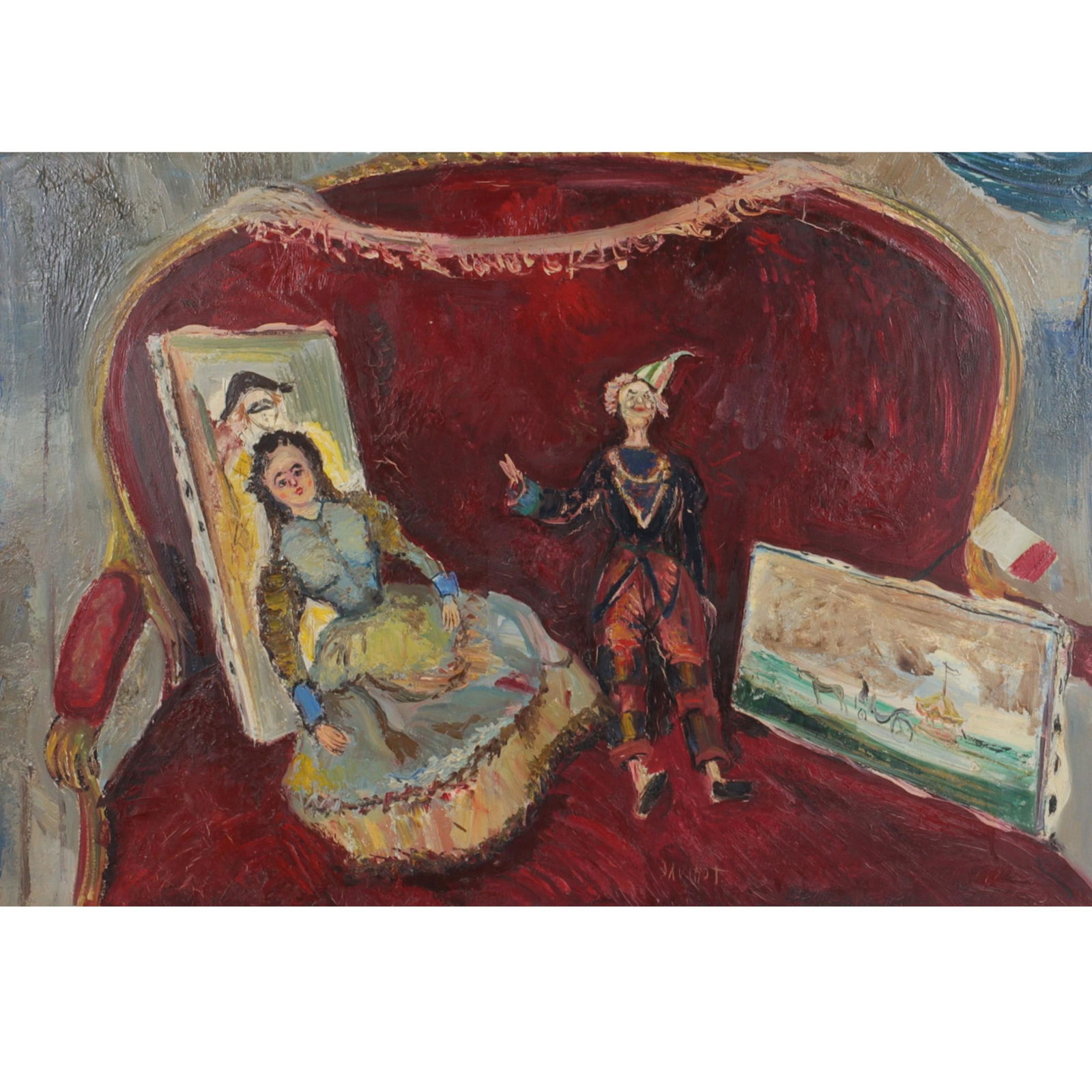 Gabriel Dauchot, France (1927-2005), Dolls on a Sofa, oil on canvas, 31" x 45", 38 1/2" x 52" (1 of 15)