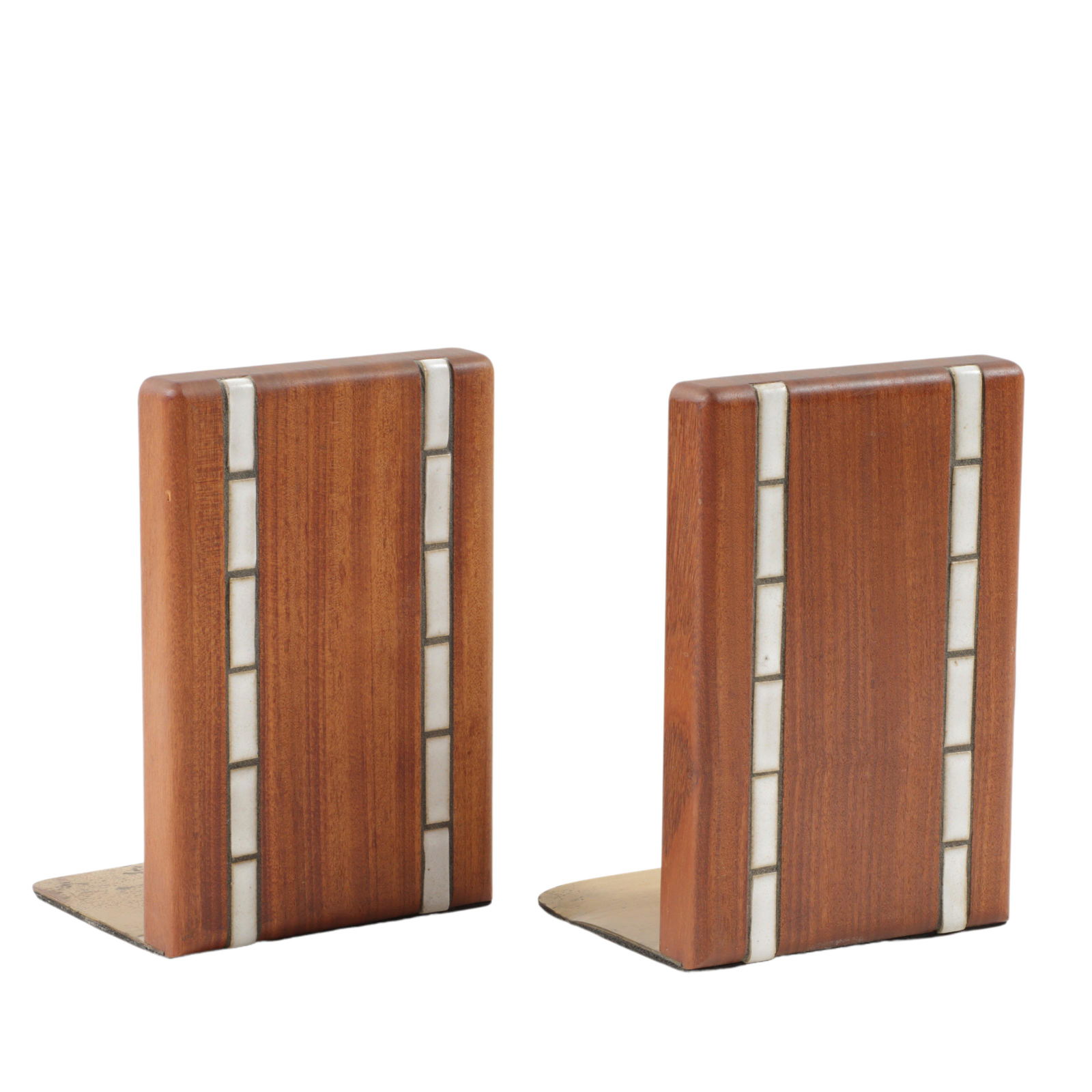 Gordon and Jane Martz for Marshall Studios MCM Danish walnut and tile bookends. 8"H x 5"W x 4"D: Gordon and Jane Martz for Marshall Studios MCM Danish walnut and tile bookends. 8"H x 5"W x 4"D