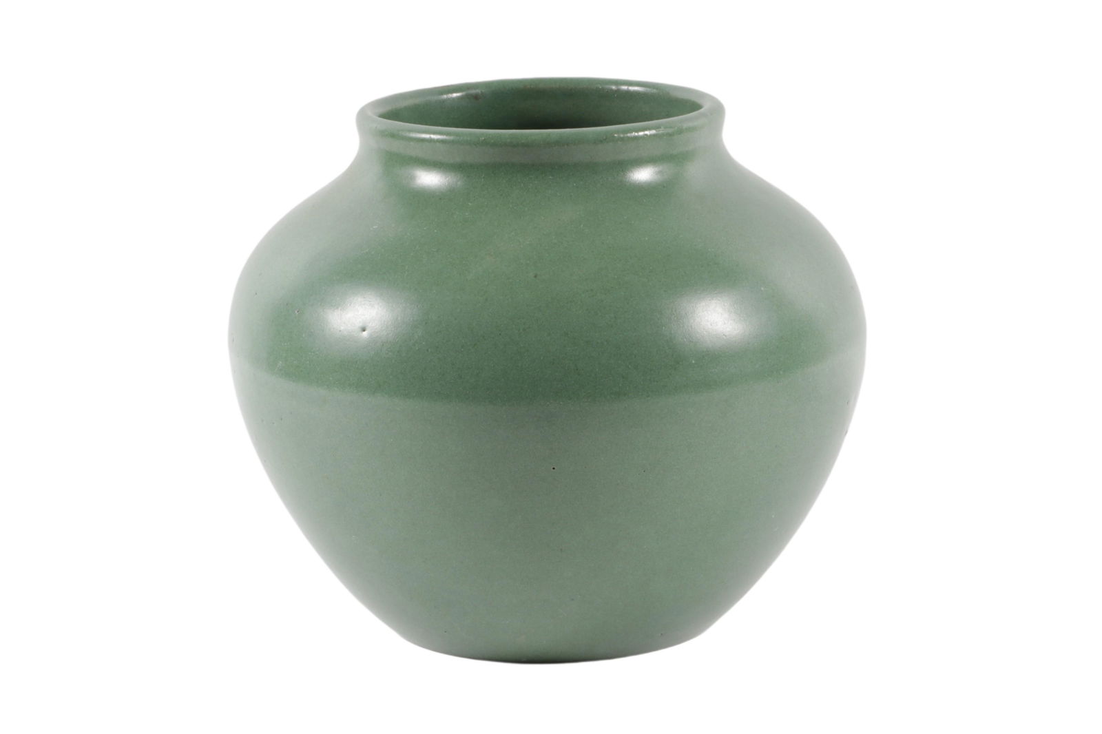 Zanesville Stoneware Charles Mayer & Co. Vase, Green semi-matte glaze; 6 1/2â€ T x 7 1/2â€ D; (1 of 7)