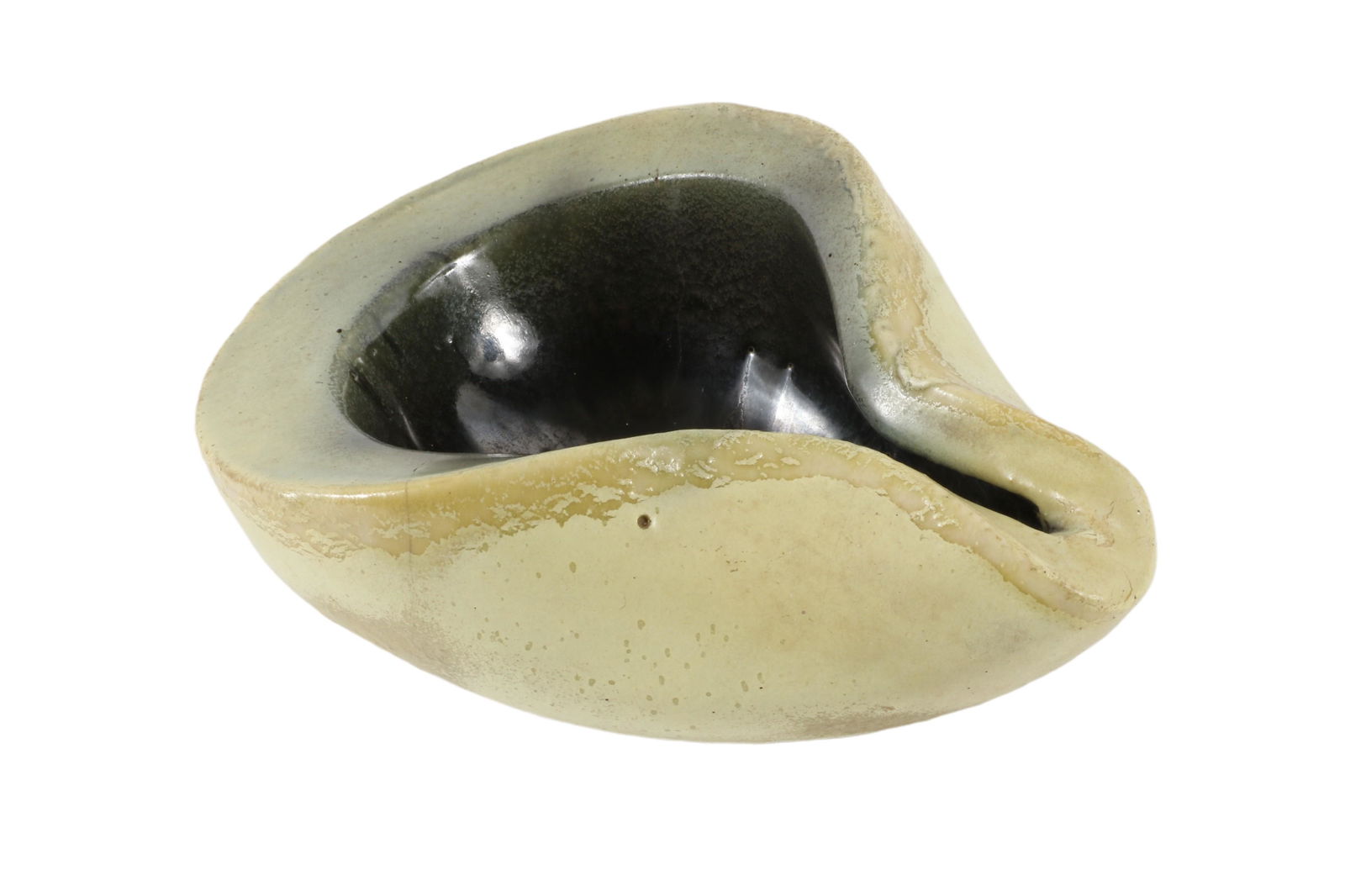 Russel Wright Bauer Pinch Bowl, 2 1/2â€ T x5â€ D x 6 1/2â€ W; #8 Pinch Ashtray; Jonquil yellow w/ (1 of 9)