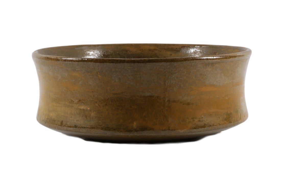 Fantoni Raymor Bowl 4â€ T x 10â€ D; Umber glossy glaze; hand thrown look: Fantoni Raymor Bowl 4” T x 10” D; Umber glossy glaze; hand thrown look; script signature; paper label; raymor, 106/NTA.