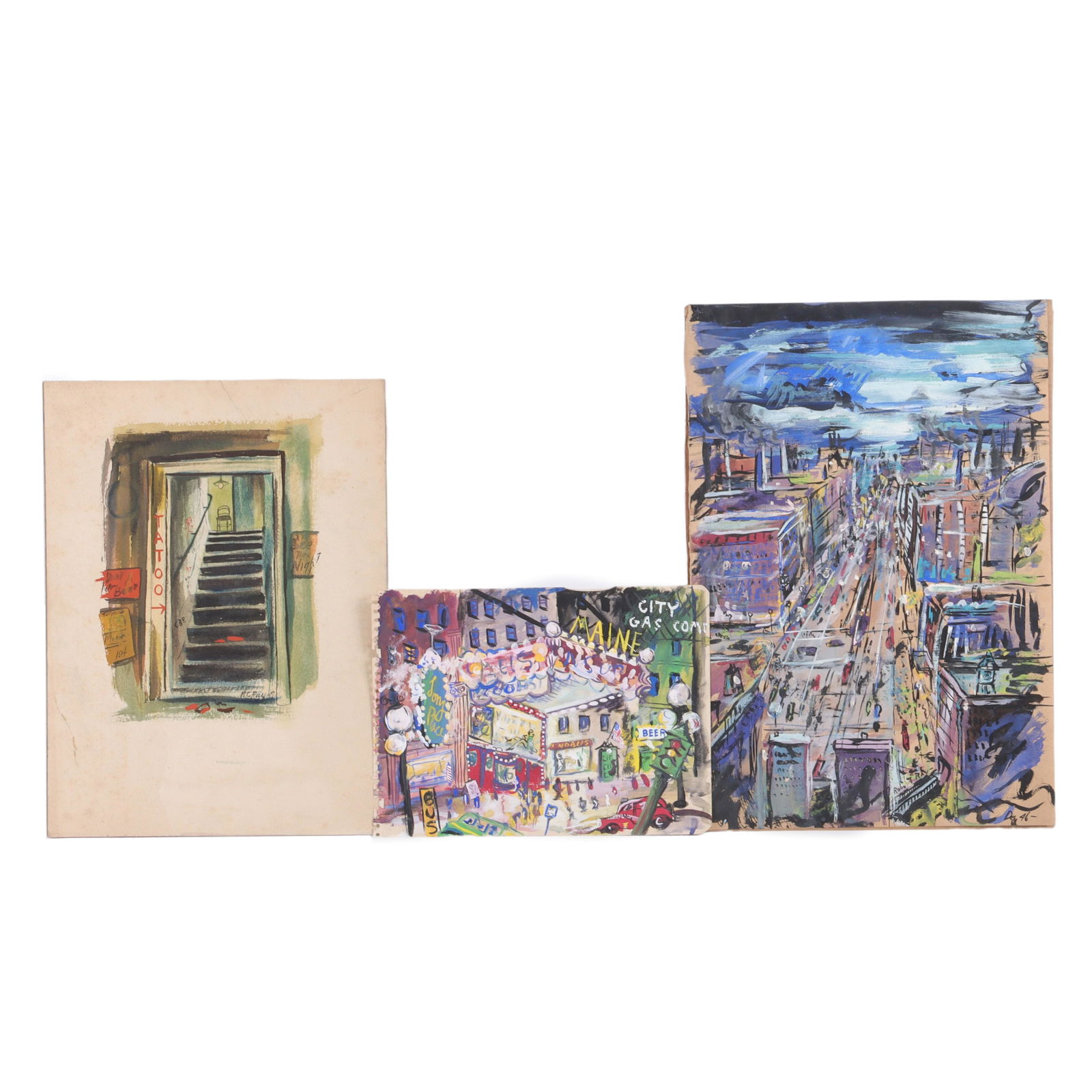 Robert C. "Bobby" Ray, Indiana (1926-2020), tattoo parlor, 1947, New York cityscape, 1946, mixed (1 of 10)