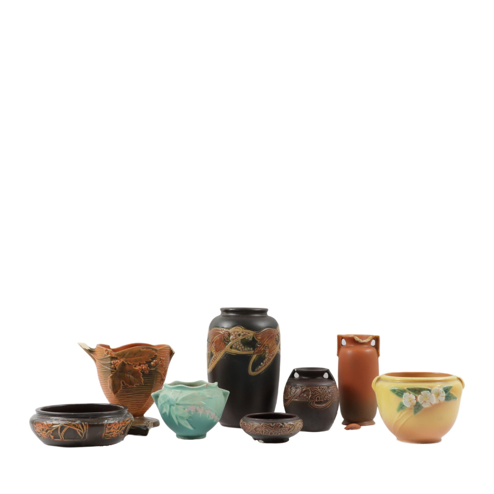 Roseville art pottery damaged / repaired 8pc group: AS IS 4 1/2"H x 6"Diam. (Mock Orange) (1 of 20)