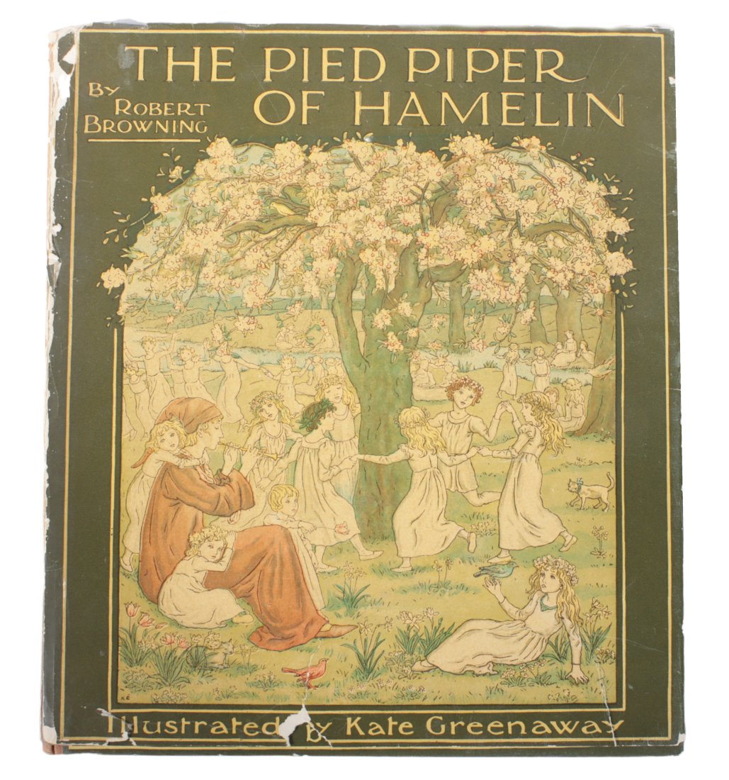 The Pied Piper of Hamelin, Robert Browning, Frederick Warne and Co. LTD, London and NY: Illustrated by Kate Greenaway. Circa 1903, London, Children's book. --- 10 1/4"H x 8 7/8"W x 1/2"D