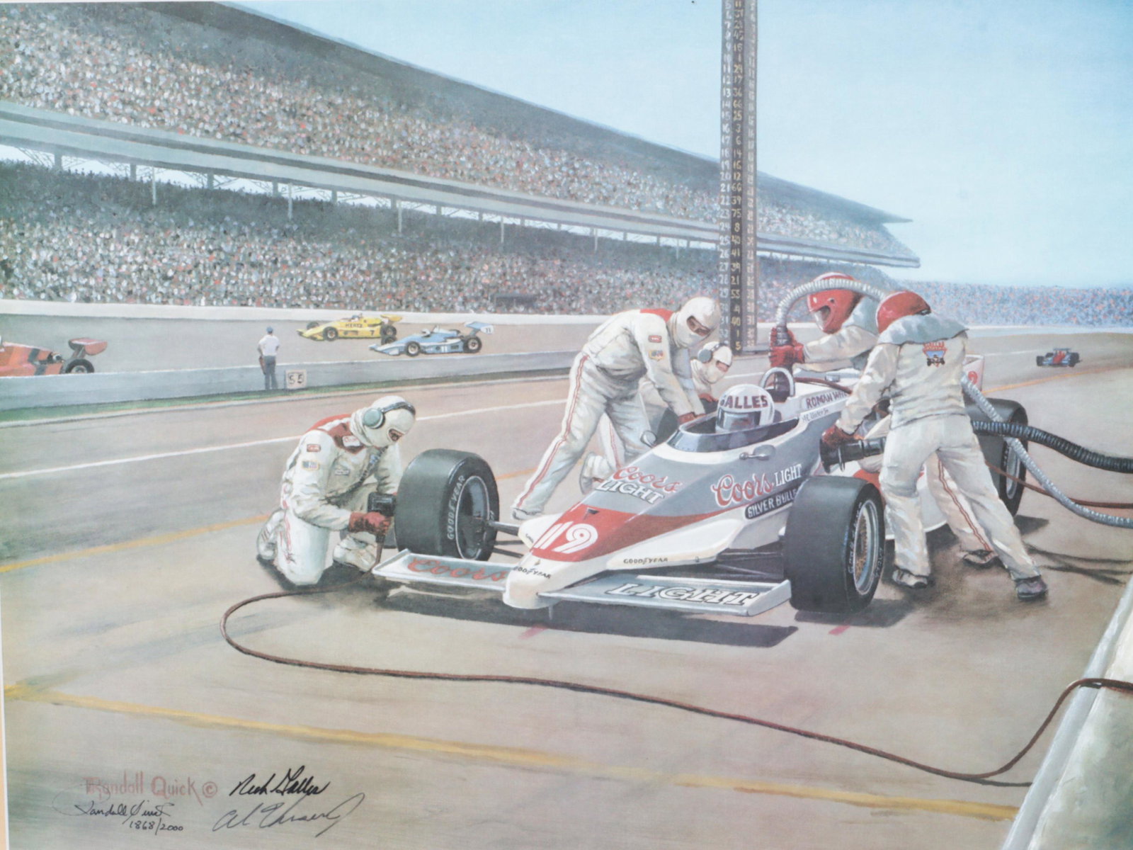 Al Unser Jr. Autographed 1983 Indy Pit Action Framed Lithograph (1 of 9)