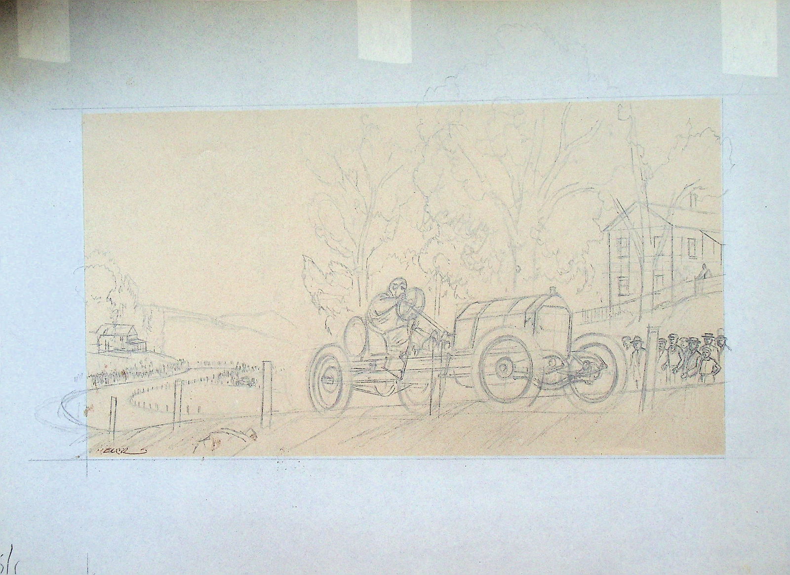 2 Original Peter Helck Race Car Line Drawings (1 of 2)