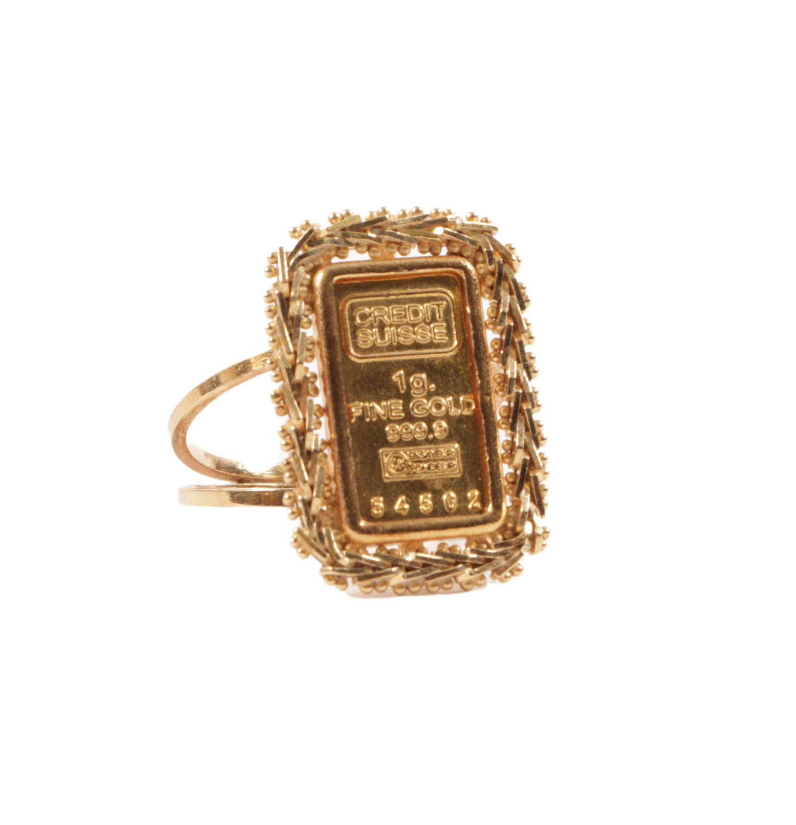 1g. fine gold 999.9 solid gold ingot in 14K gold ring mount. 3.35dwt Size 7 (1 of 6)