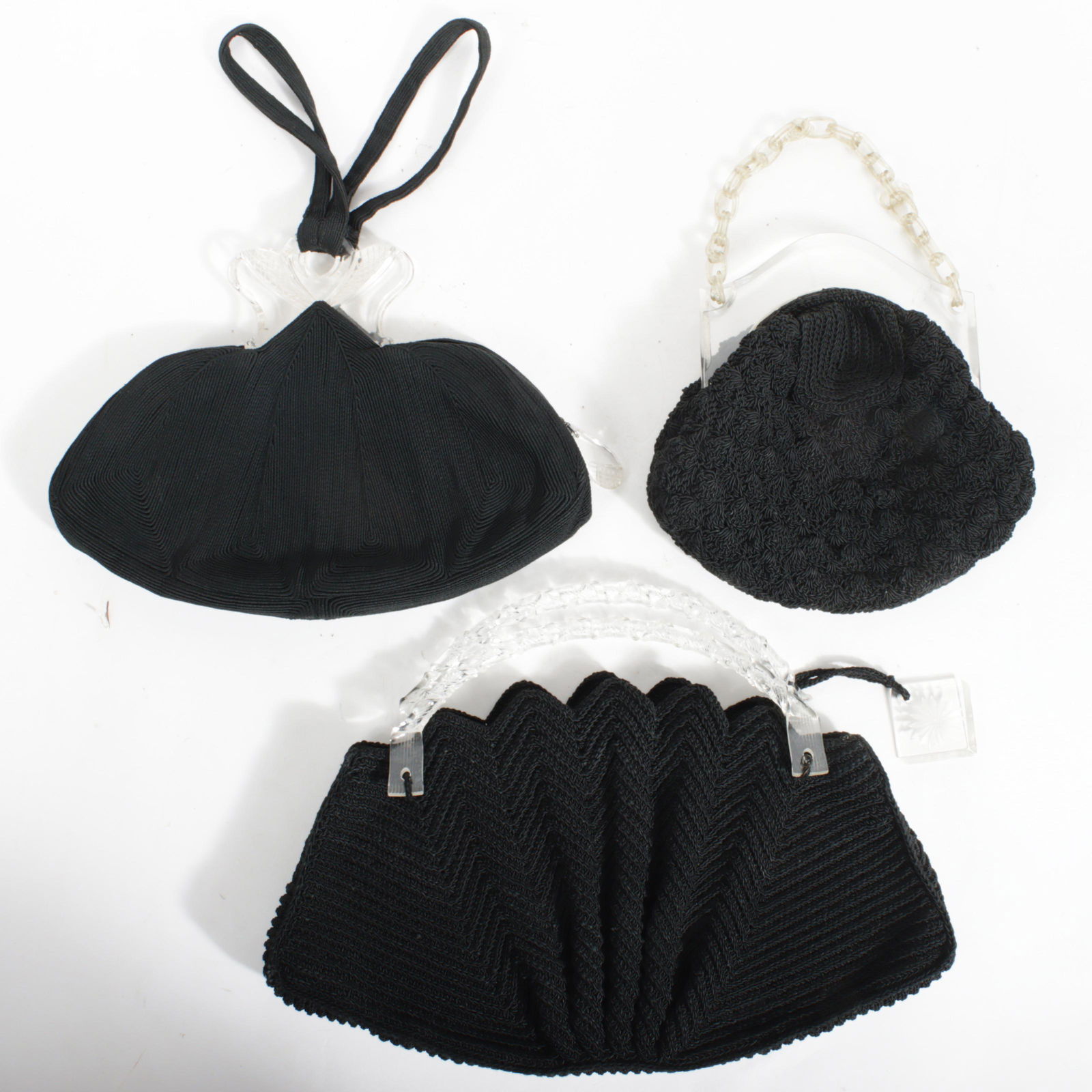 Lot of 3 vintage handbags: Genuine Corde handbag with lucite detail, crochet handbag with lucite (1 of 13)