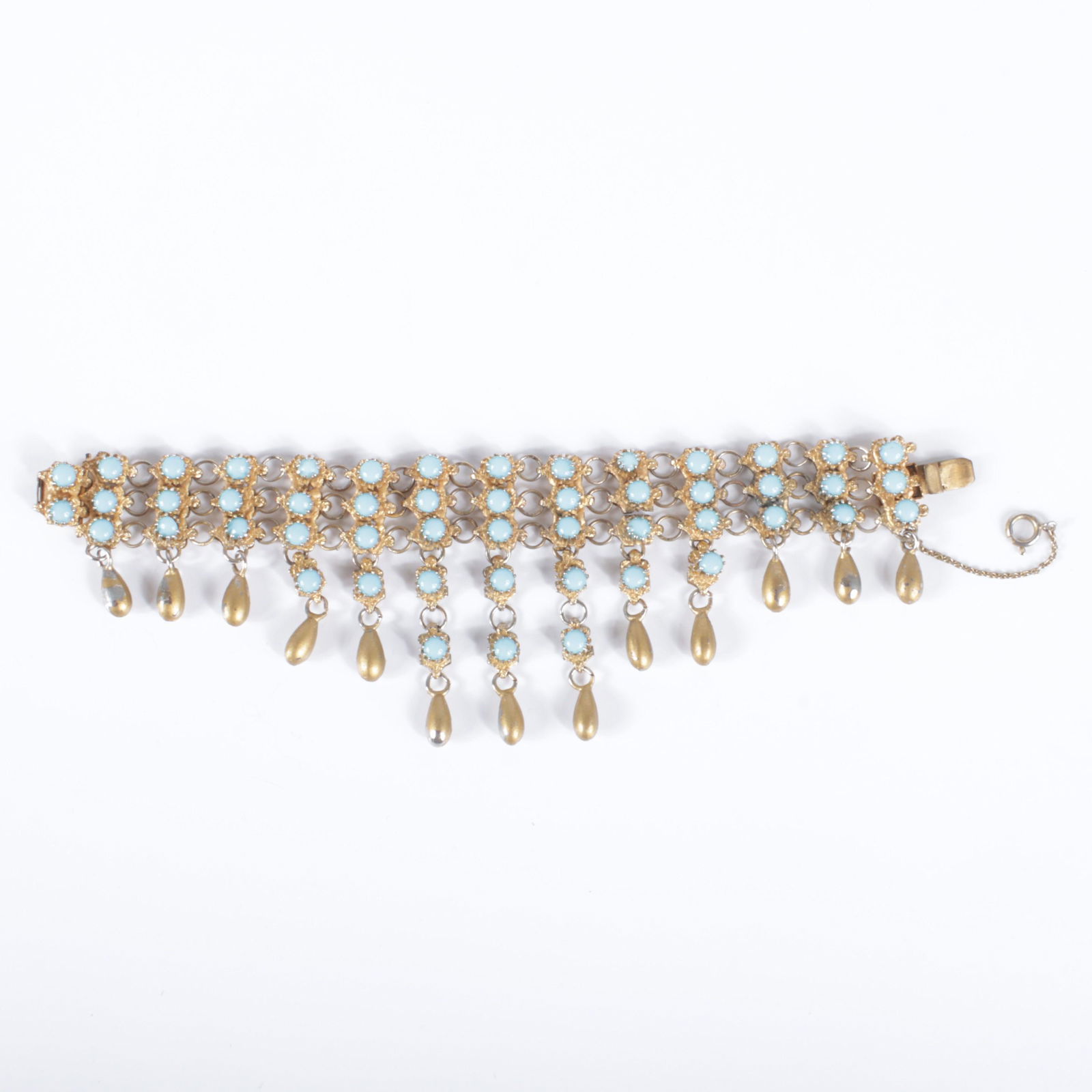 Mitchel Maer for Christian Dior gold tone link bracelet with faux turquoise stones 2 1/4"H x 7 1/4"W (1 of 6)