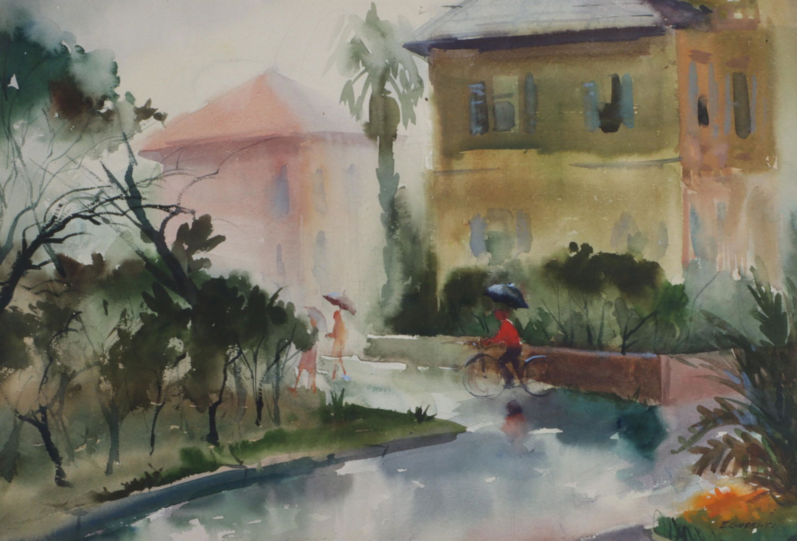 Edward Giobbi, Connecticut (b. 1926), Summer Shower, Pescara Italy, 1951, 15â€H x 22â€W (1 of 7)