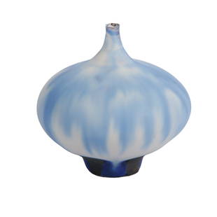 Rose Cabat, American (1914-2015), Feelie, studio pottery vase, matte blue / cream drip glaze, 2: Rose Cabat American (1914-2015) Feelie studio pottery vase, matte blue / cream drip glaze Signed under base. 2 5/8"H x 2 1/2"Diam.