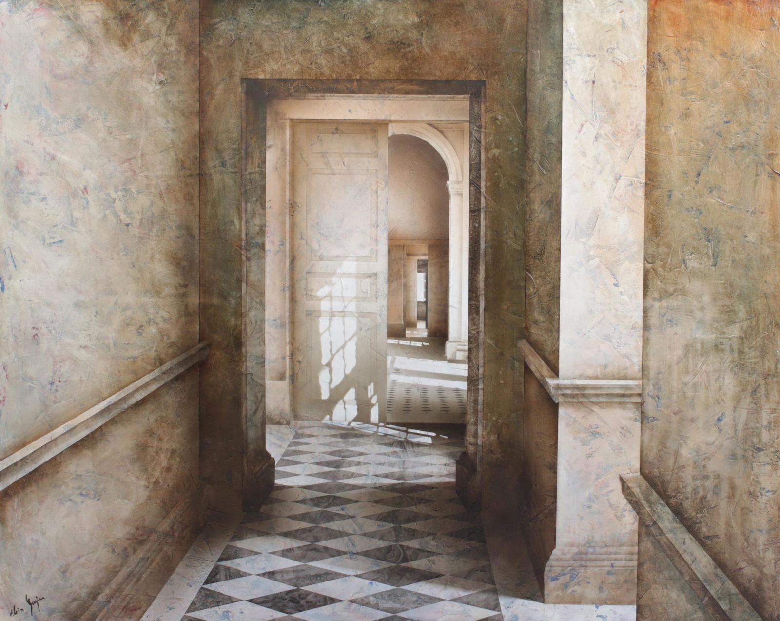 Alain Gazier, France (B. 1956), Ouverture, classical interior, oil on canvas, 53"H x 65 1/4"W (1 of 9)